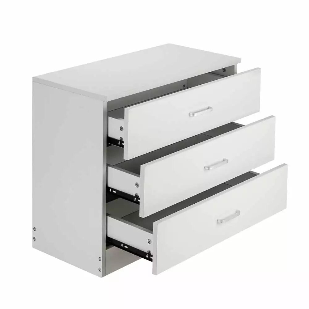 White Heavy Duty 3-Drawer Wood Dresser - Modern Storage Chest Kids Room, Bathroom, Closet, Nursery Prehome