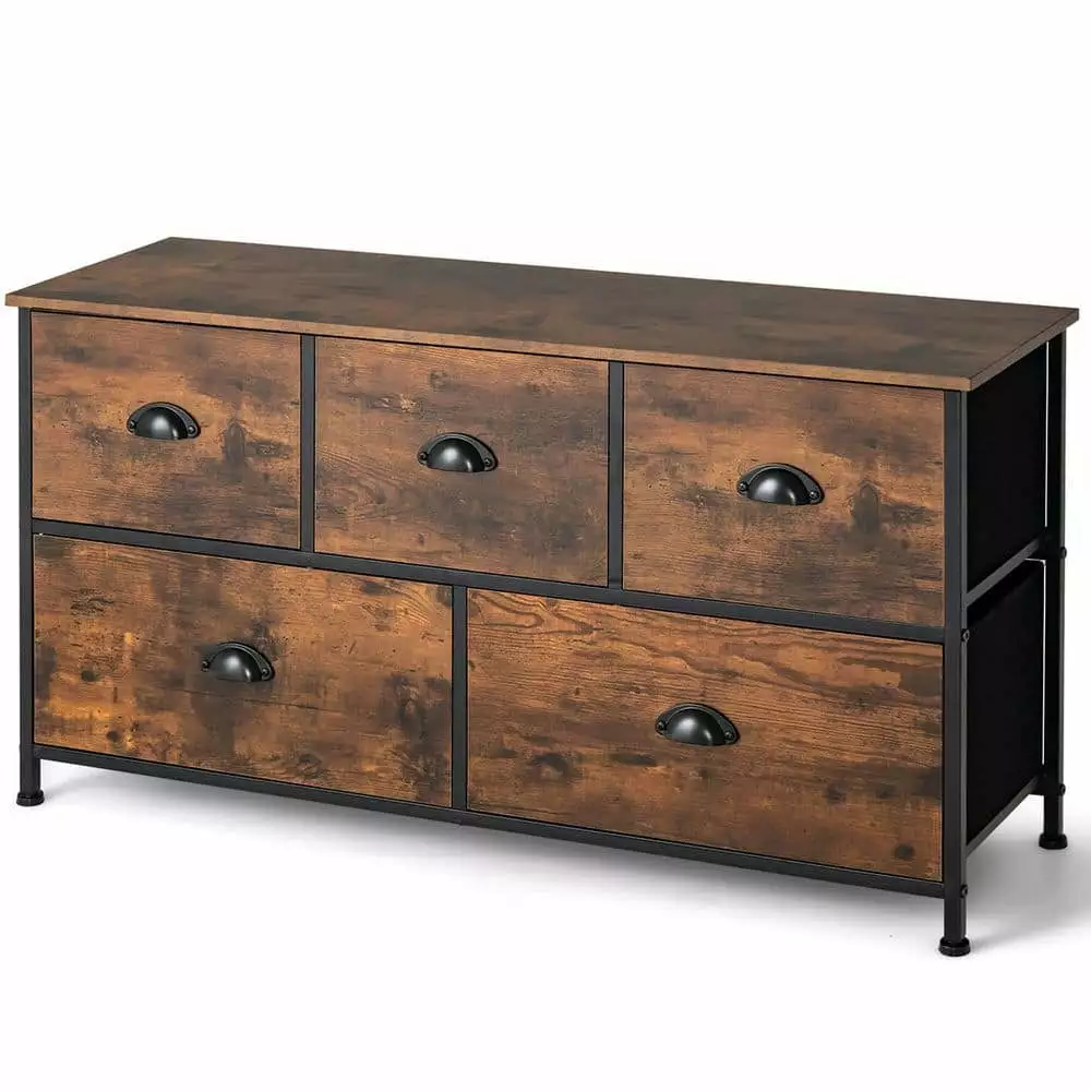 39.5 x 21.5 Inch Brown Pull-Out MDF 5 Drawer Dresser Chest Organizer PXP