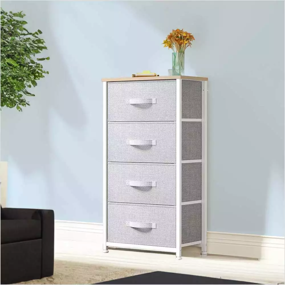 4-Drawer Dresser Bedroom Cabinet - White Storage Chest Bins Closet Organization Rerishom