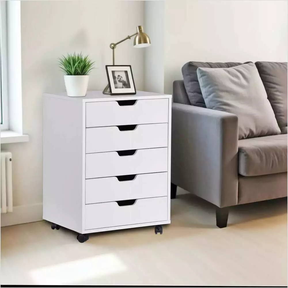 5-Drawer Tall Dresser Storage Tower Bedroom Living Room Multi-Purpose White Rerishom