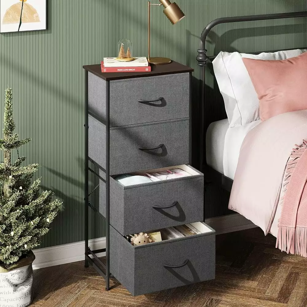 4-Drawer Storage Tower Dresser Easy Pull Handles Bedroom Organization RoseChic