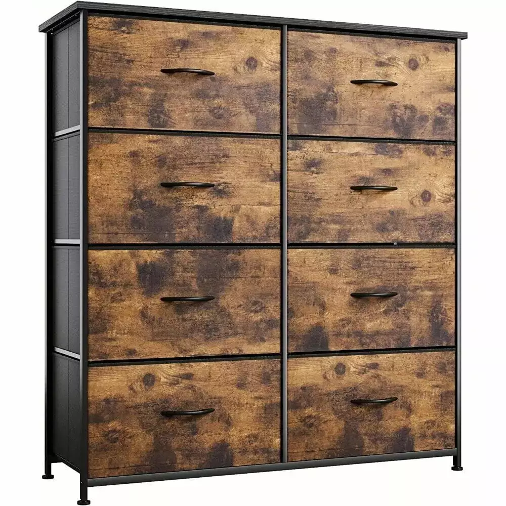 8-Drawer Fabric Dresser Storage Tower Cabinet Rustic Brown Bedroom and Office RoseChic