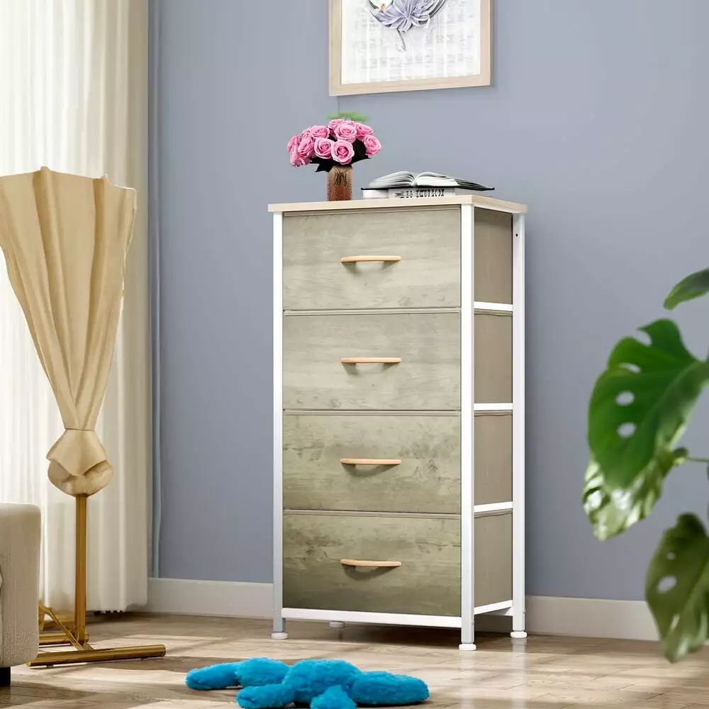 4 Drawer Fabric Dresser Storage Tower Organizer Unit Bedroom RoseChic
