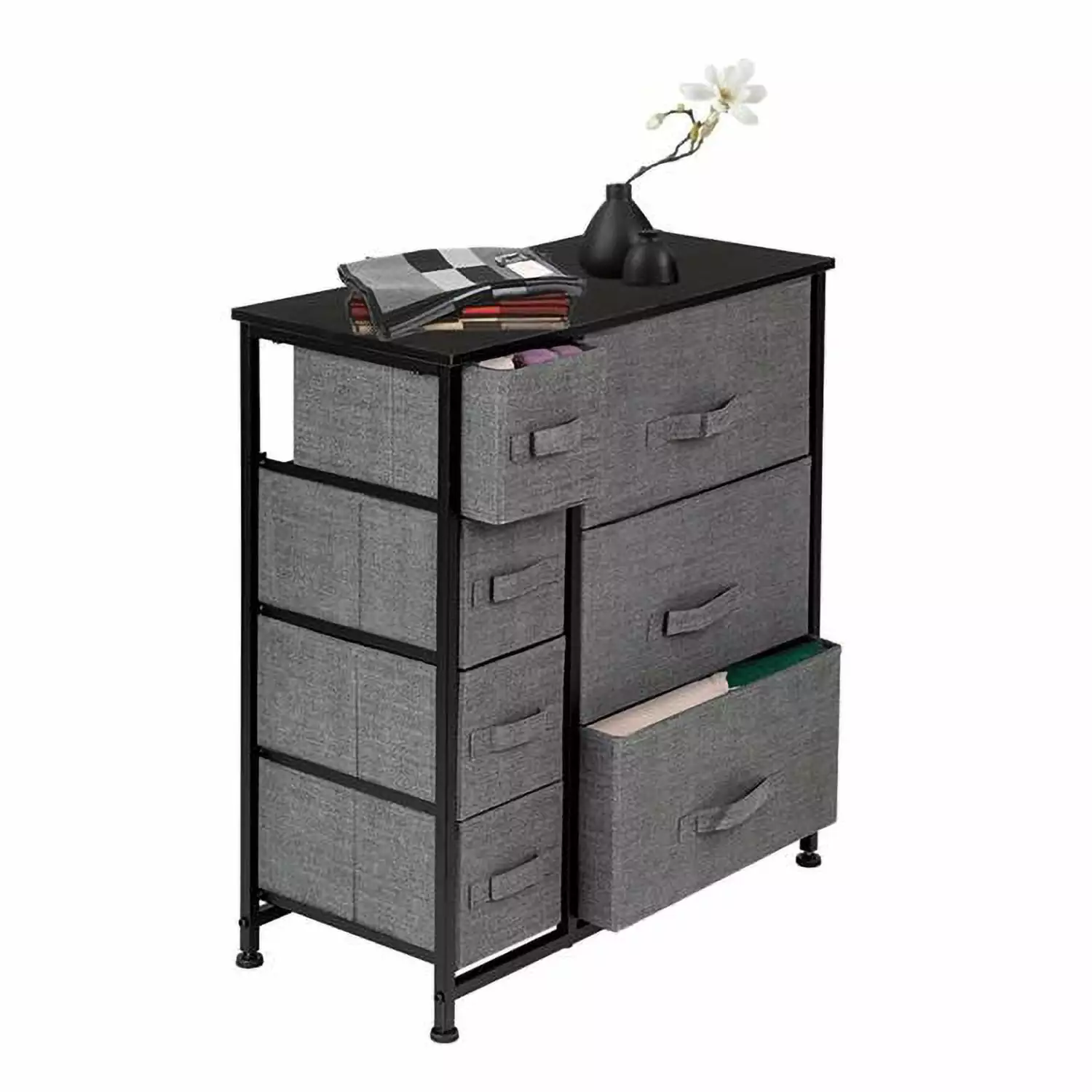 RUseeN 7-Drawer Dresser Steel Frame and Wood Top Fabric Bins Storage Tower Bedroom Hallway Office Grey