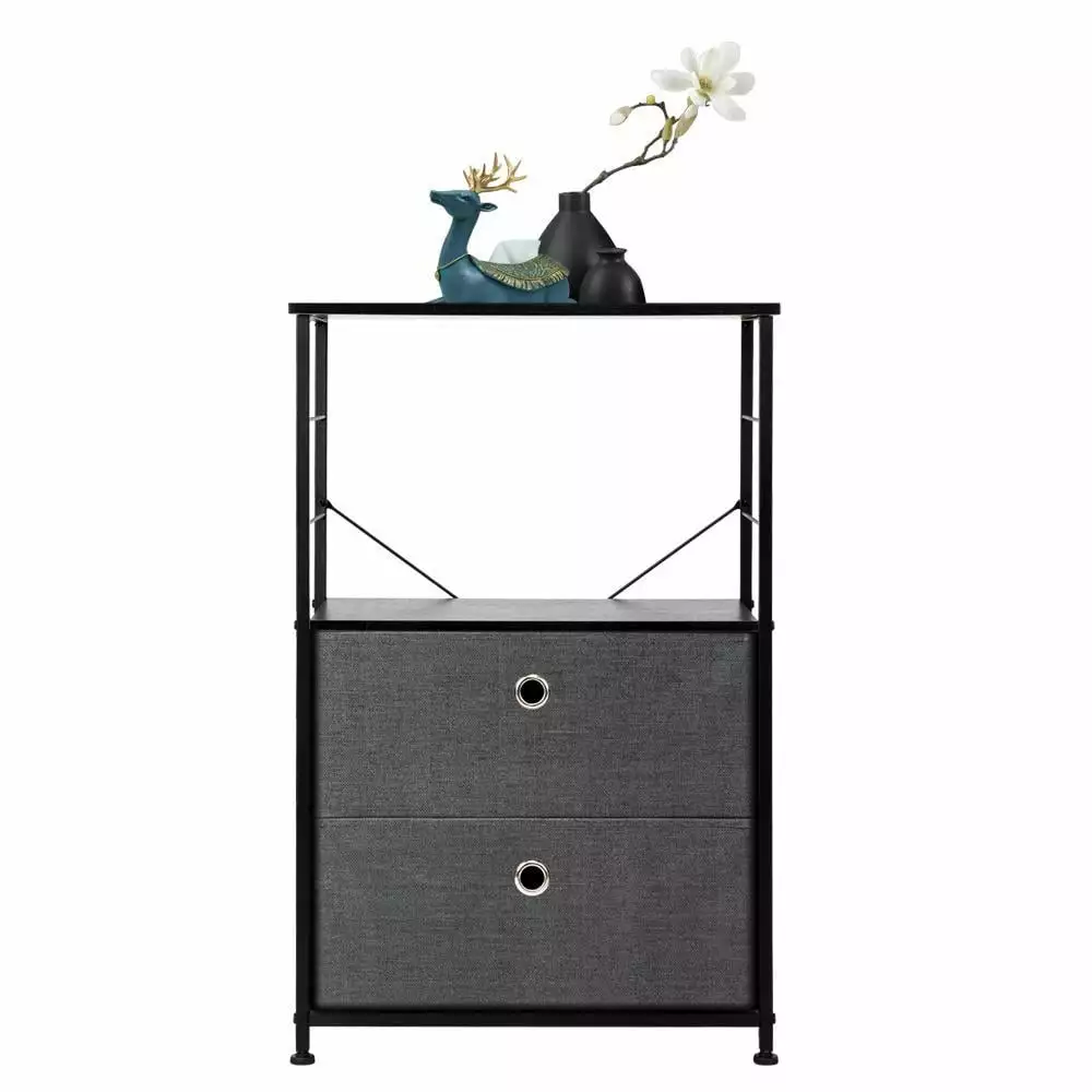 SalonMore Storage Tower Unit 2 Fabric Drawers and Wooden Top Bedroom Living Room