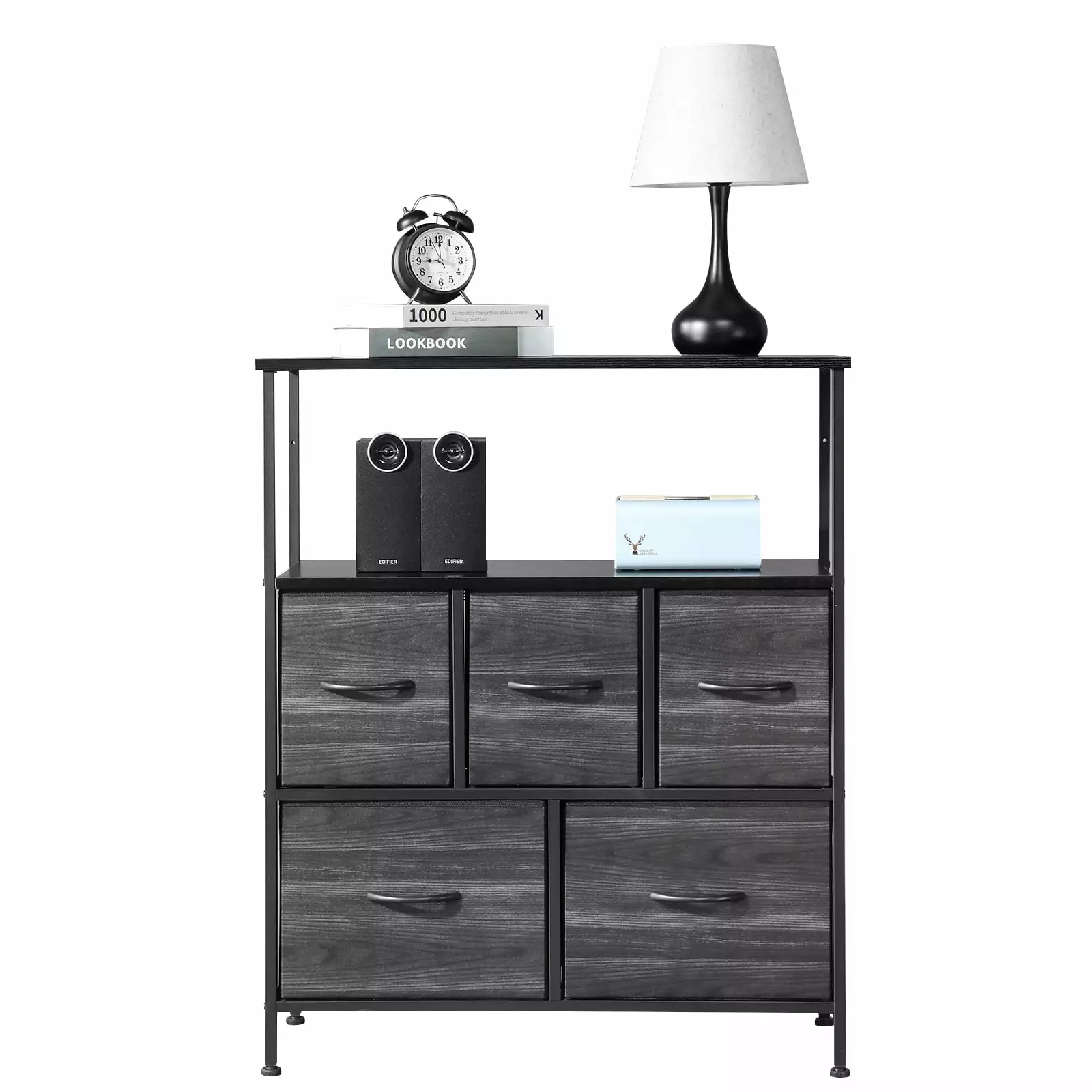 SamyoHome 5-Drawer Fabric Dresser Bedroom Wide Chest Drawers Living Room Closet Entryway Black