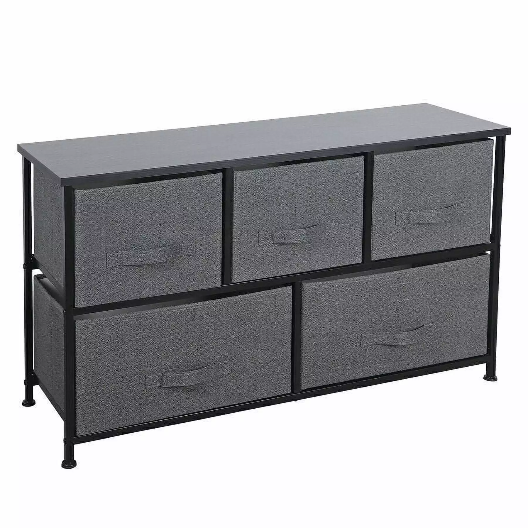 Extra Wide 5-Drawer Fabric Dresser - Gray Storage Chest Bedroom and Closet Organization Segawe