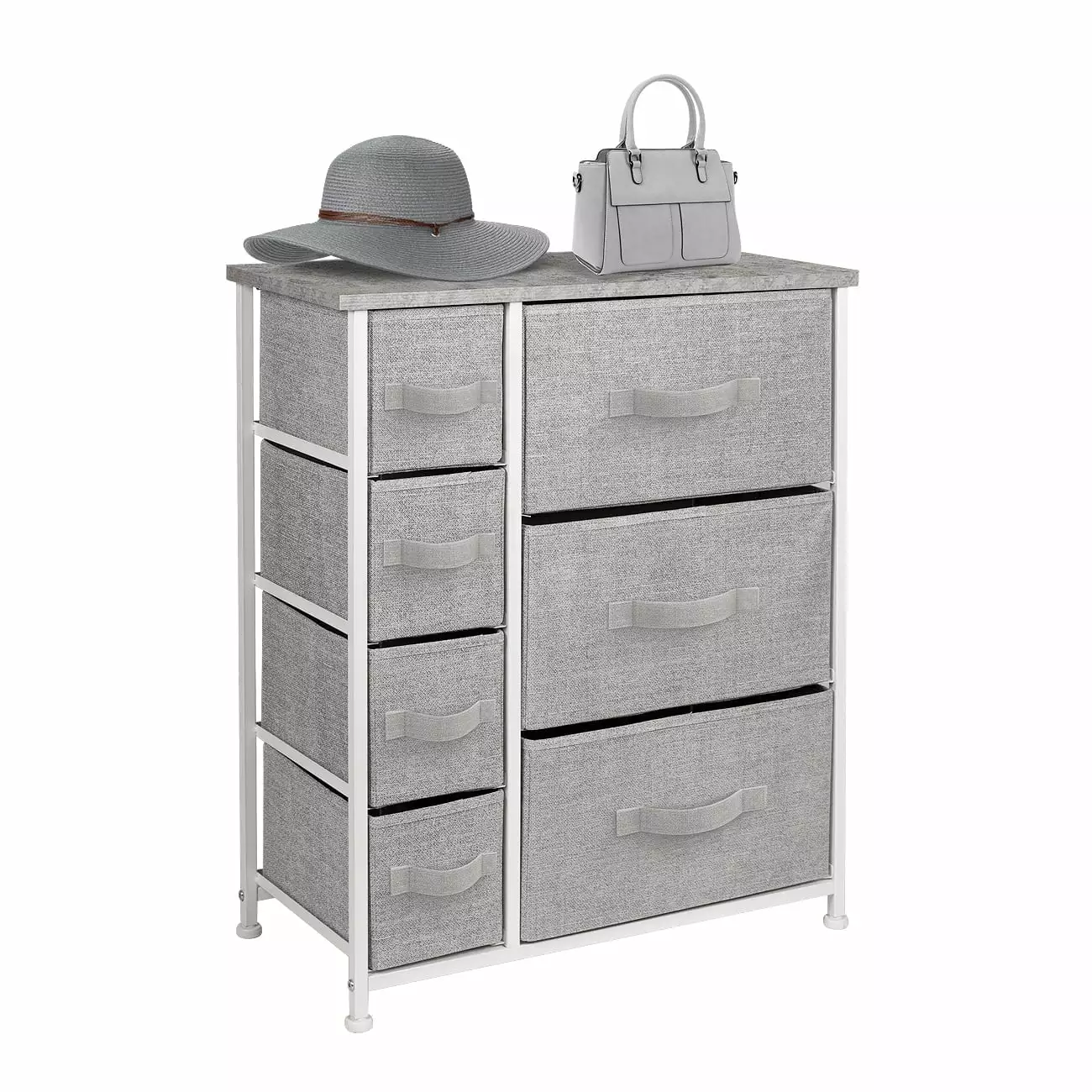 7 Drawer Chest Dresser Transitional Style White Wood and Fabric Finish Bedroom Storage Sorbus