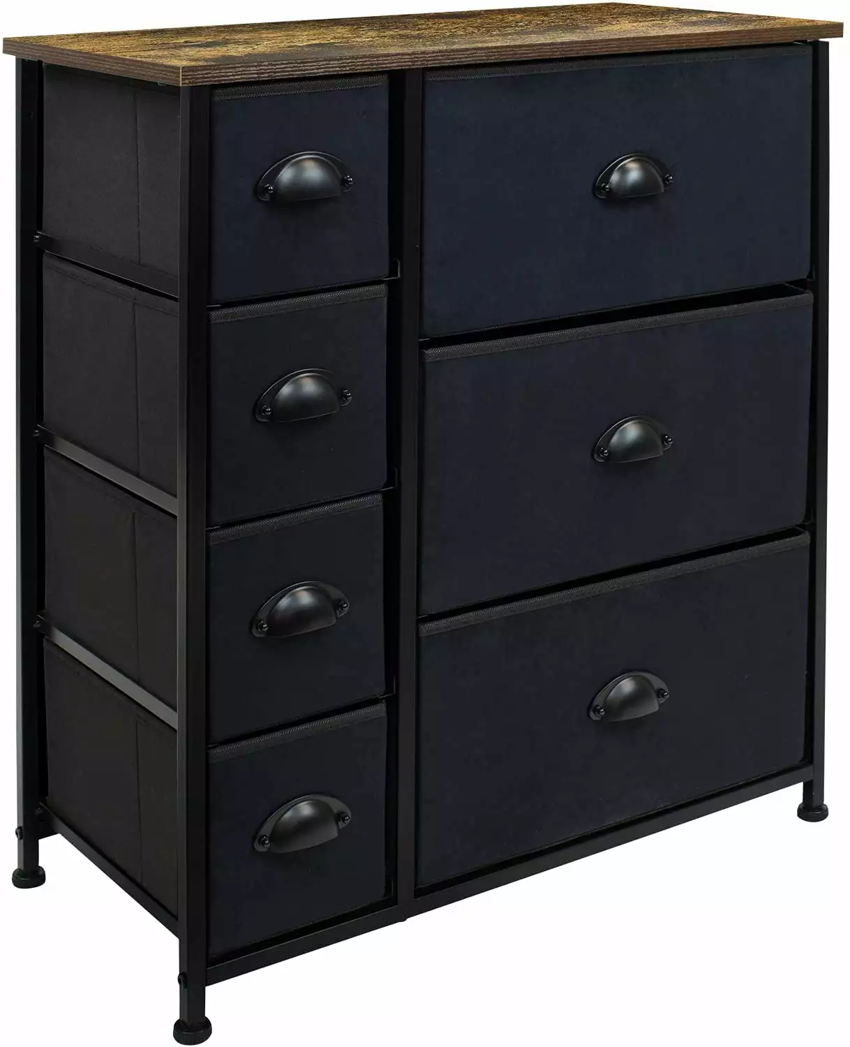 Sorbus 7-Drawer Chest Dresser Rustic Wood Top Fabric Drawers Adult Child Bedrooms Black