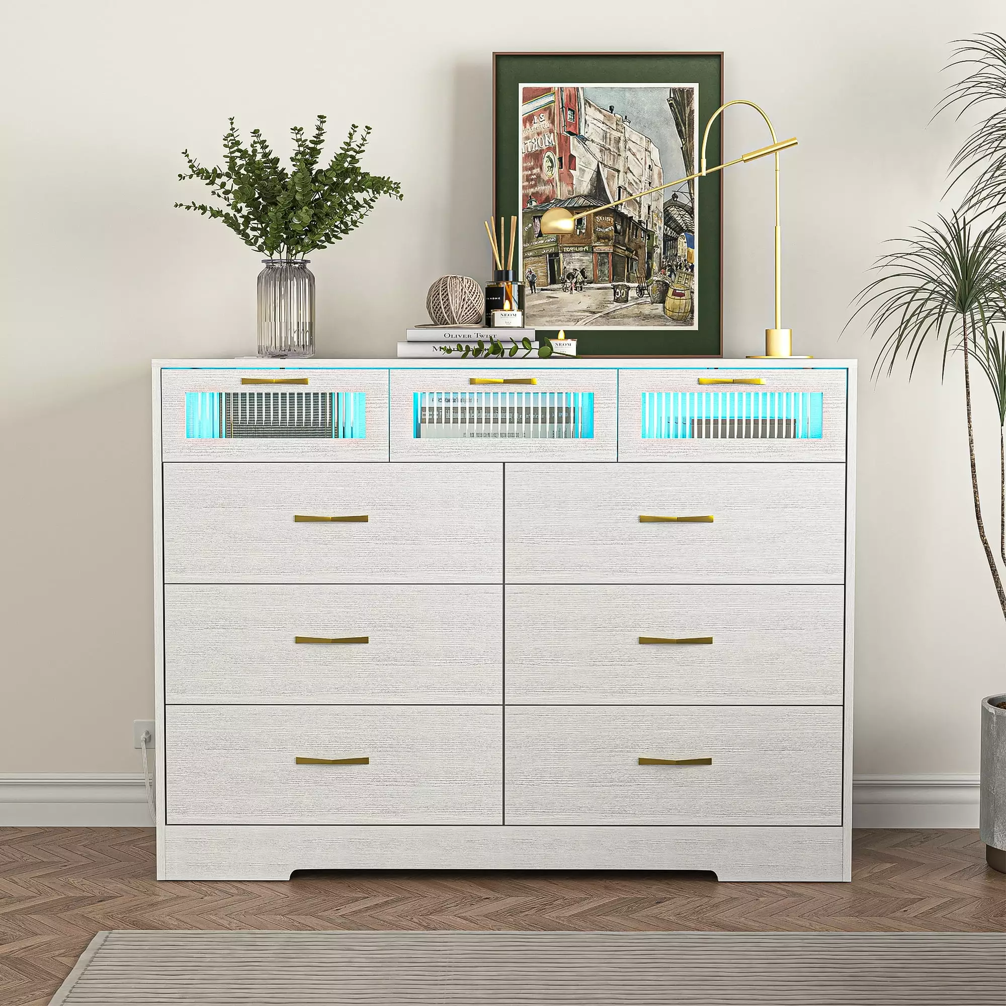 Spaco White Dresser Bedroom 9 Drawers Chest Drawer Furniture