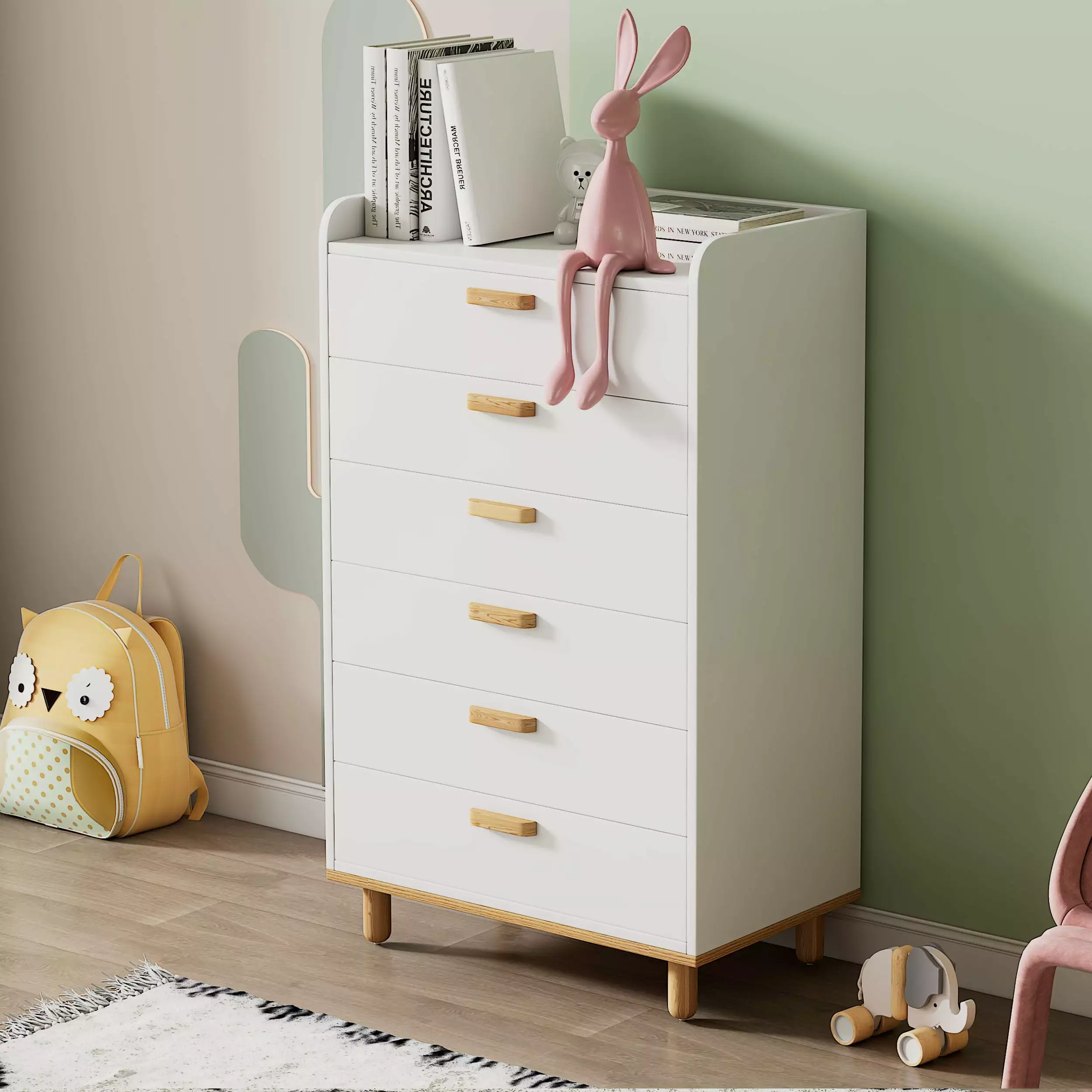 Modern Simple Style White Modern Six-Drawer Chest Bedroom Kids Room Living Room Nursery Room SSJL
