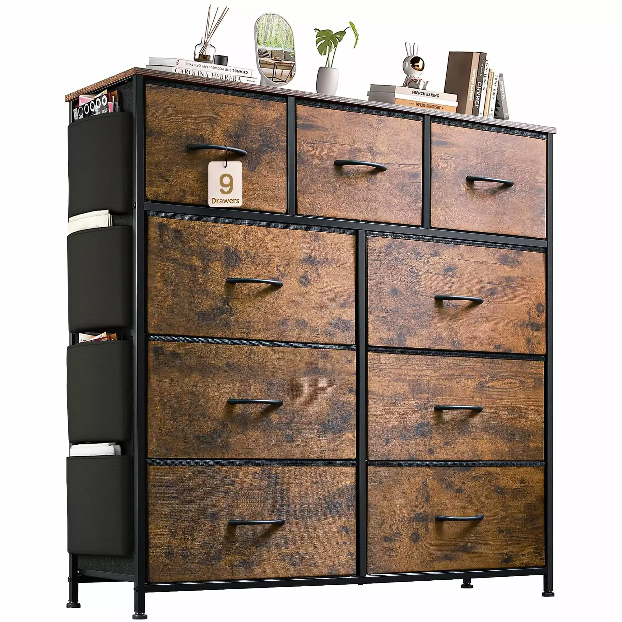 SUGIFT 9 Drawer Dresser Chest Drawers Bedroom Side Pockets