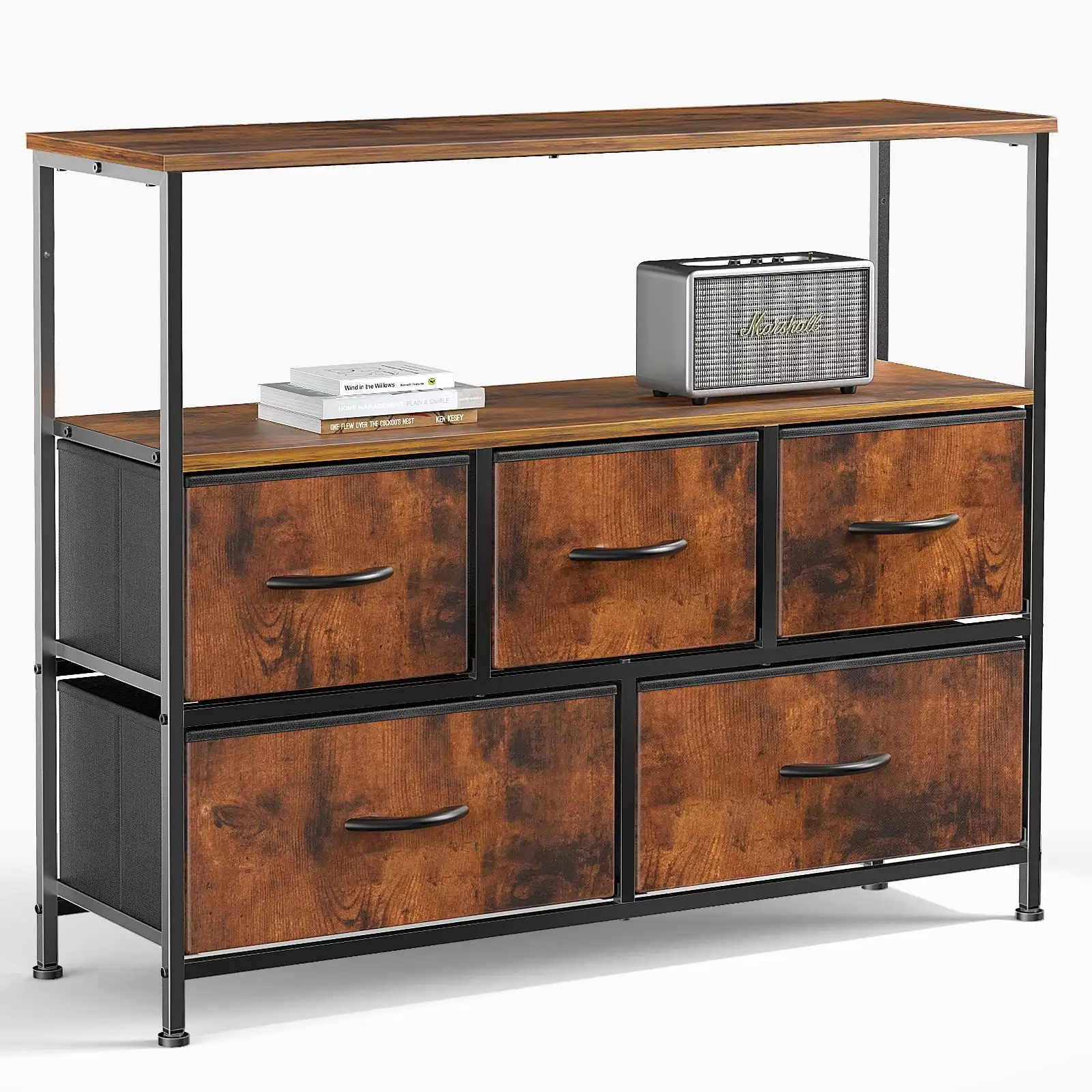 Taktack Adult 5-Drawer Fabric Dresser Bedroom Closet Metal Frame
