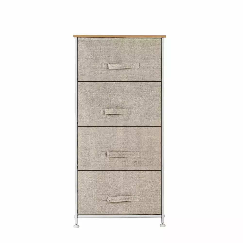 4-Tier Dresser Tower Fabric Drawers and Wooden Tabletop Living Room Closet Storage TEMI