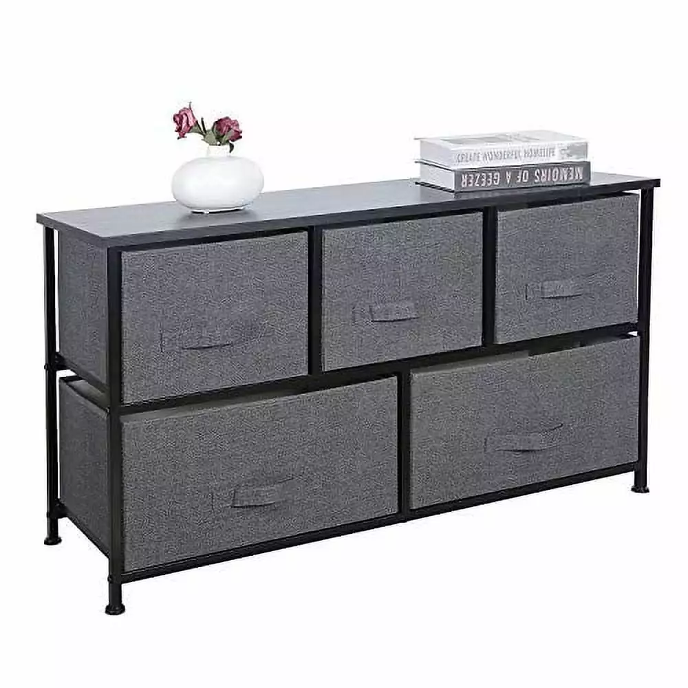 Oteymart Extra Wide Dresser Storage Drawers Fabric Tower Steel Frame and Wood Top Gray TeviRoom