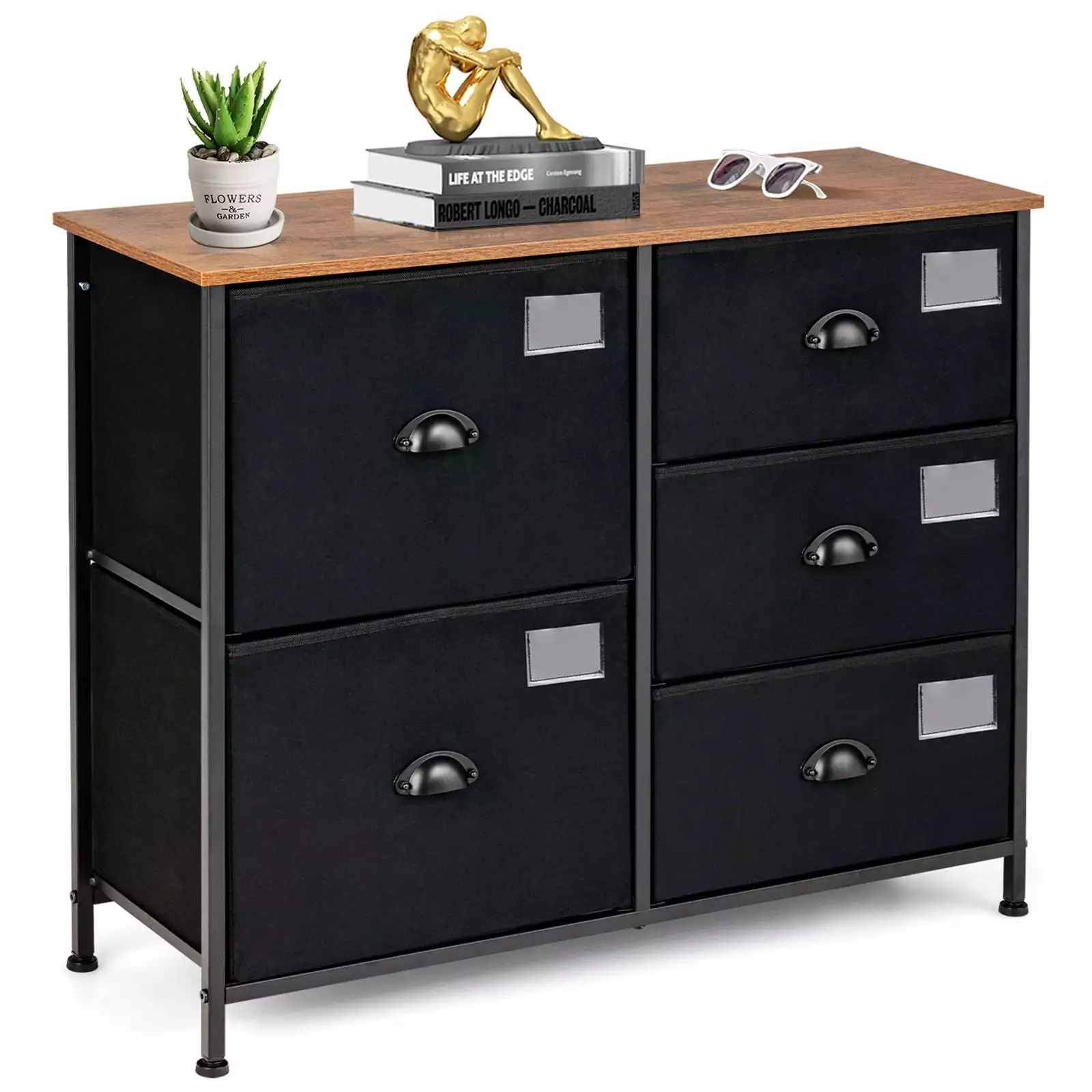 Topbuy Black 5-Drawer Fabric Dresser Tower Bedroom Hallway Entryway
