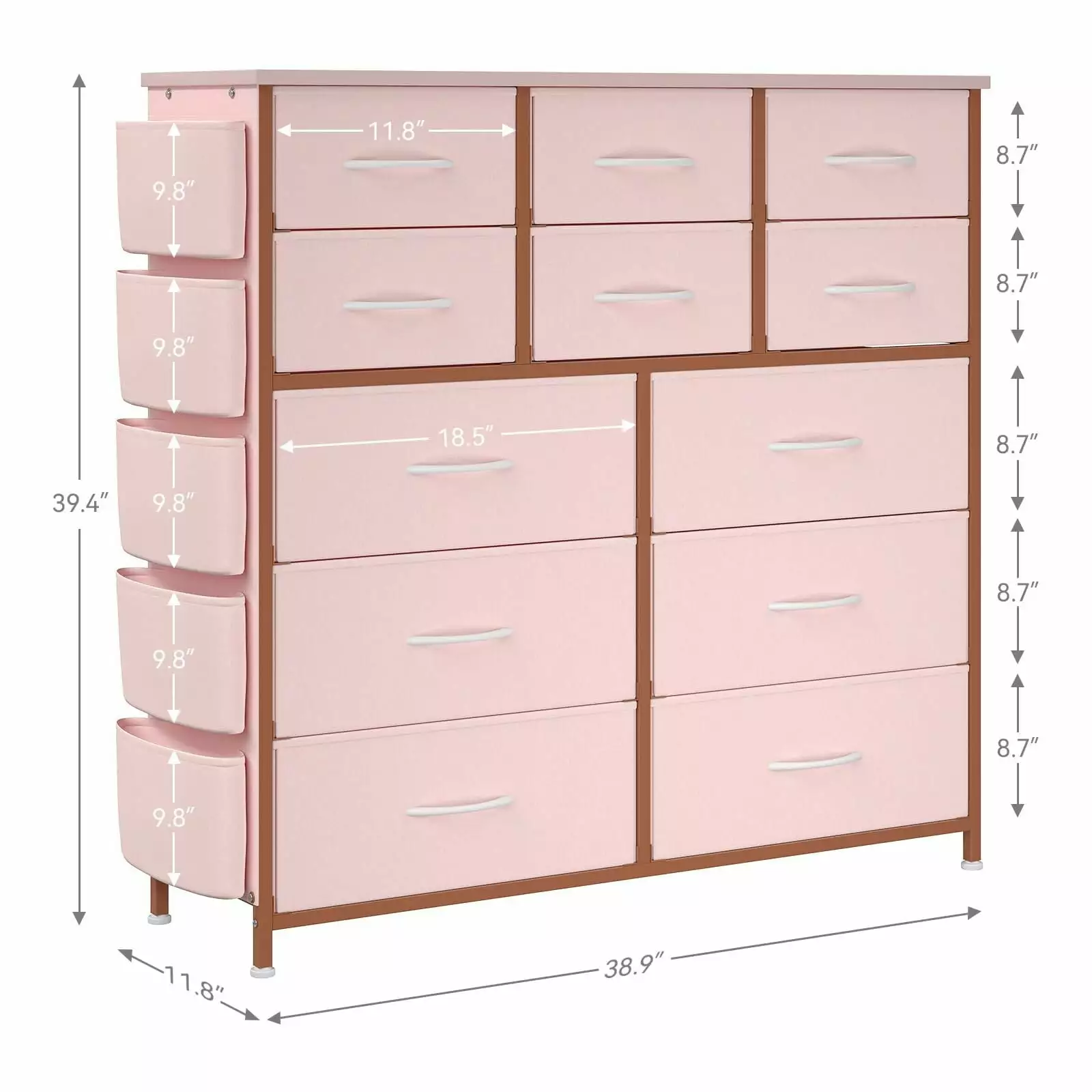 Tropow 12 Drawer Dresser Chest Drawers Bedroom Fabric Storage Wood Top and Side Pockets