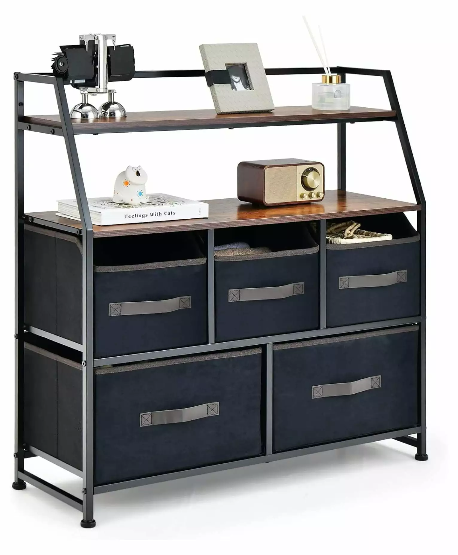 Tyslan 5 Drawer Fabric Dresser Shelves and Anti-Toppling Devices Bedroom Living Room Entryway