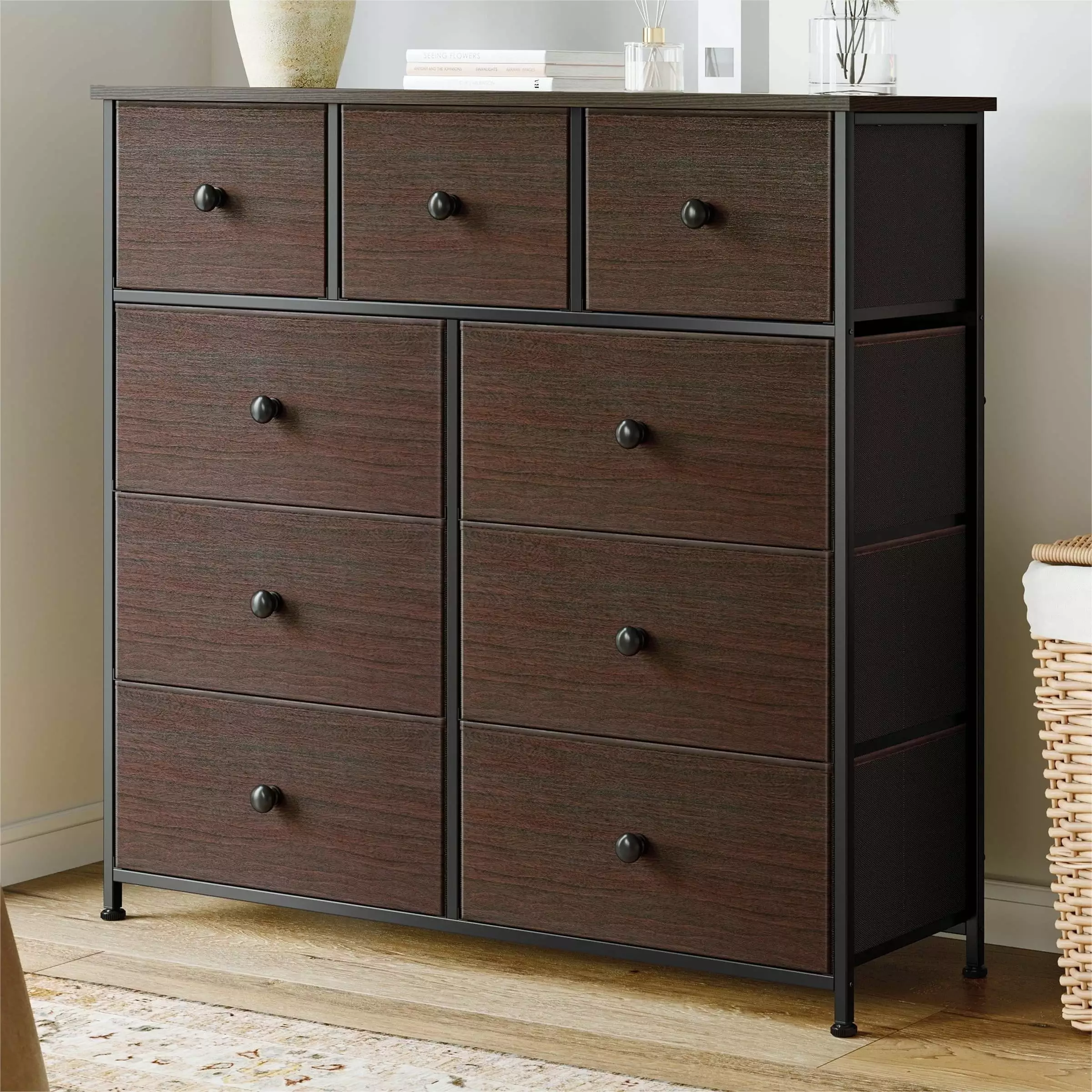 9 Drawers Dresser Chest Drawers Fabric Dressers Leather Finish Bedroom Storage Unbaranded