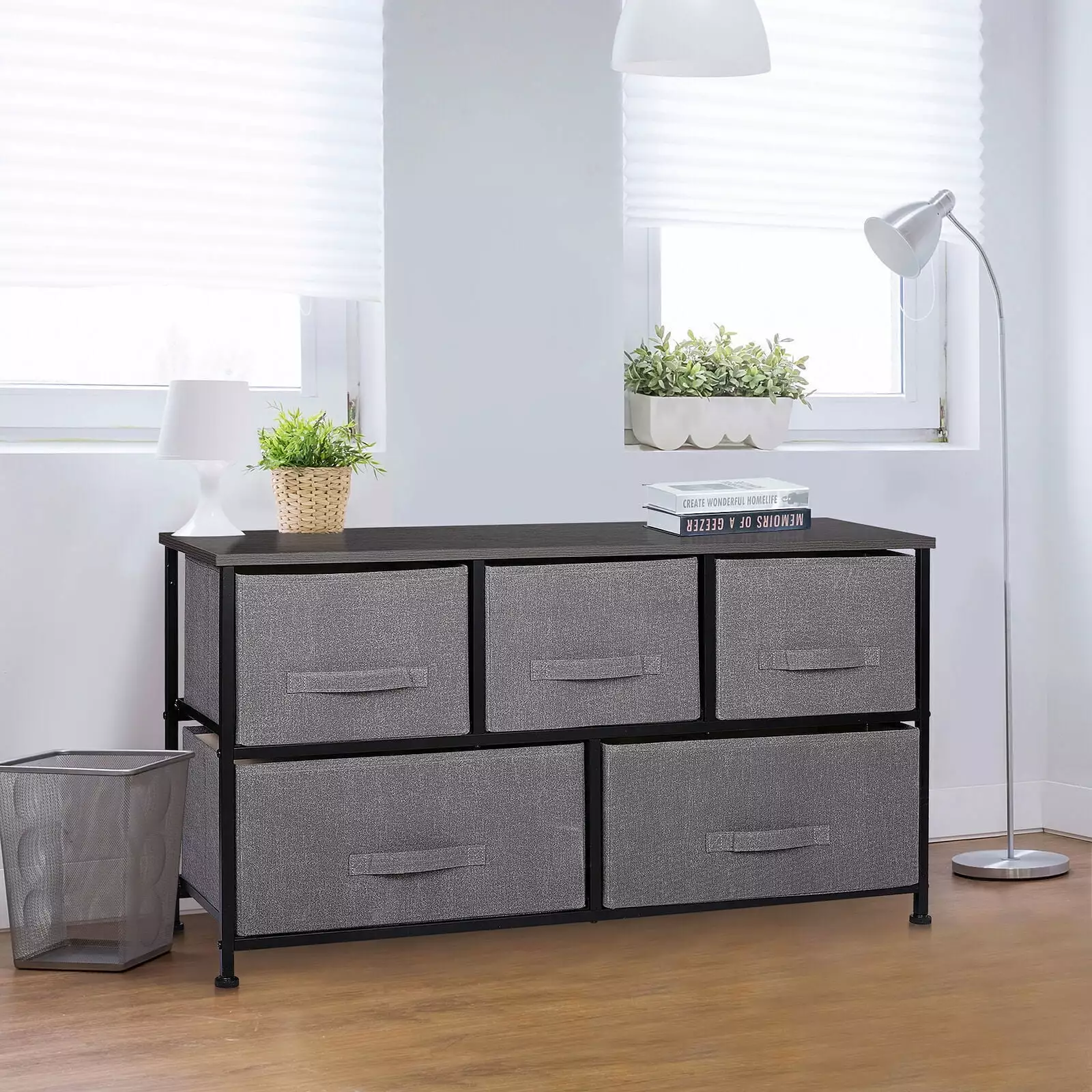 5-Drawer Fabric Dresser Storage Tower Bedroom Closet Organizer Grey UNBRAND