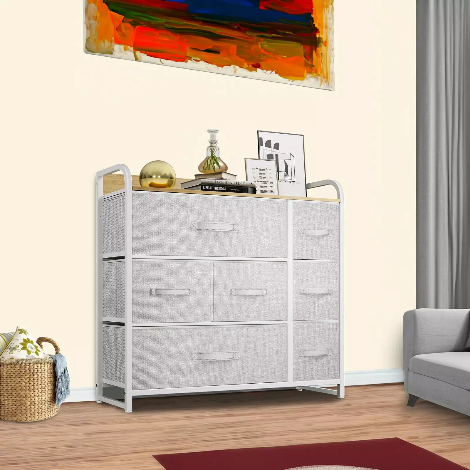 7-Drawer Chest Fabric Dresser Bedroom Sturdy Storage Arranger Gray UNBRAND
