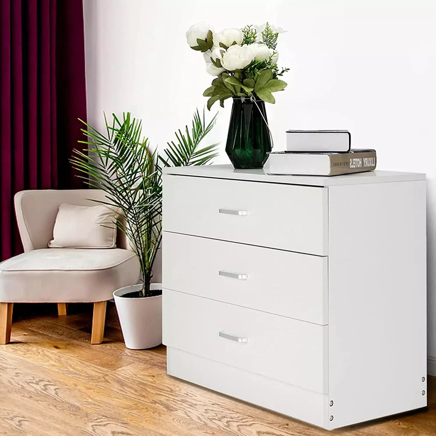 Bedroom Storage Dresser 3 Drawers Cabinet Wood Furniture White Kid Room unbrand