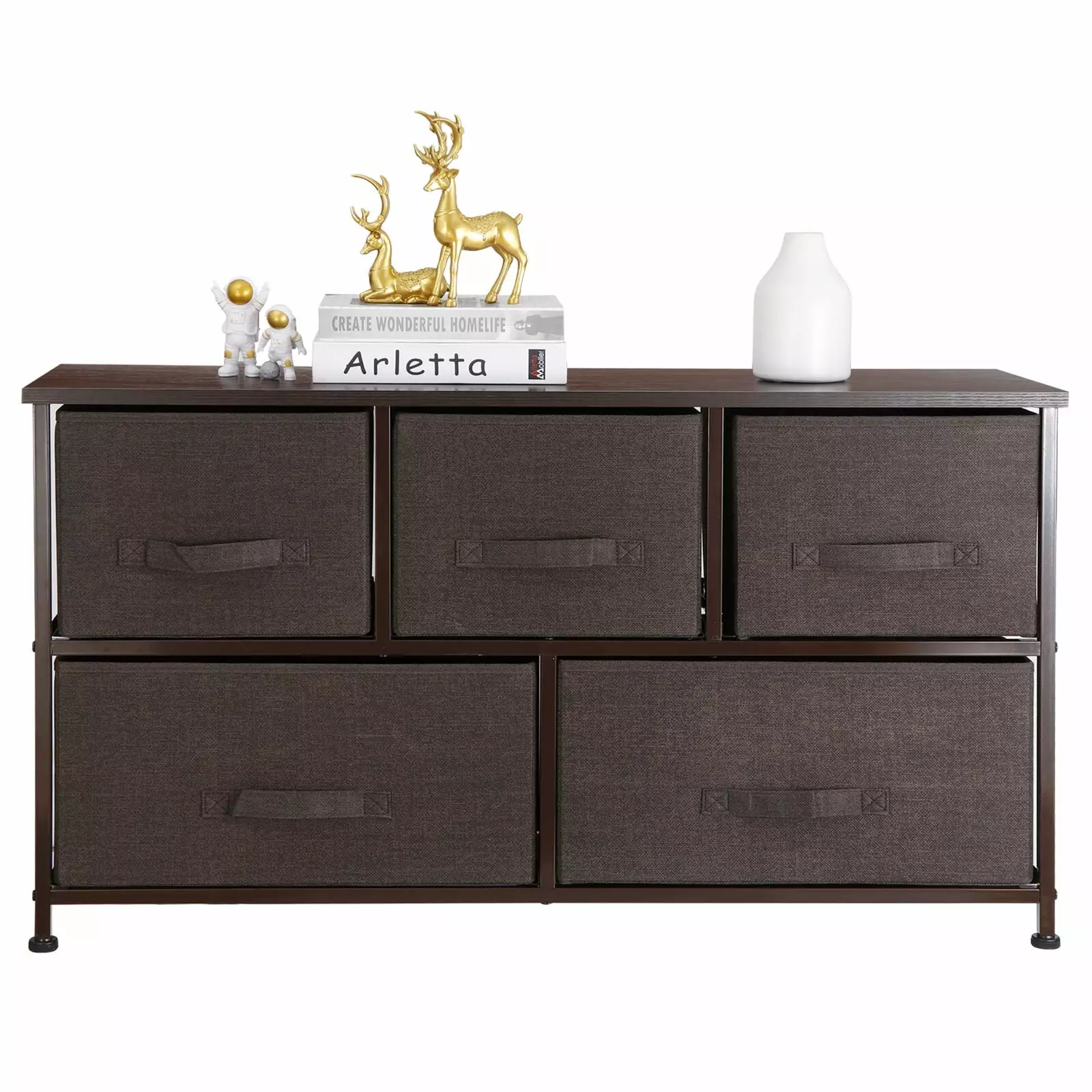 Brown Storage Chest Dresser 5 Fabric Drawers Closet Tower Arranger UNBRAND