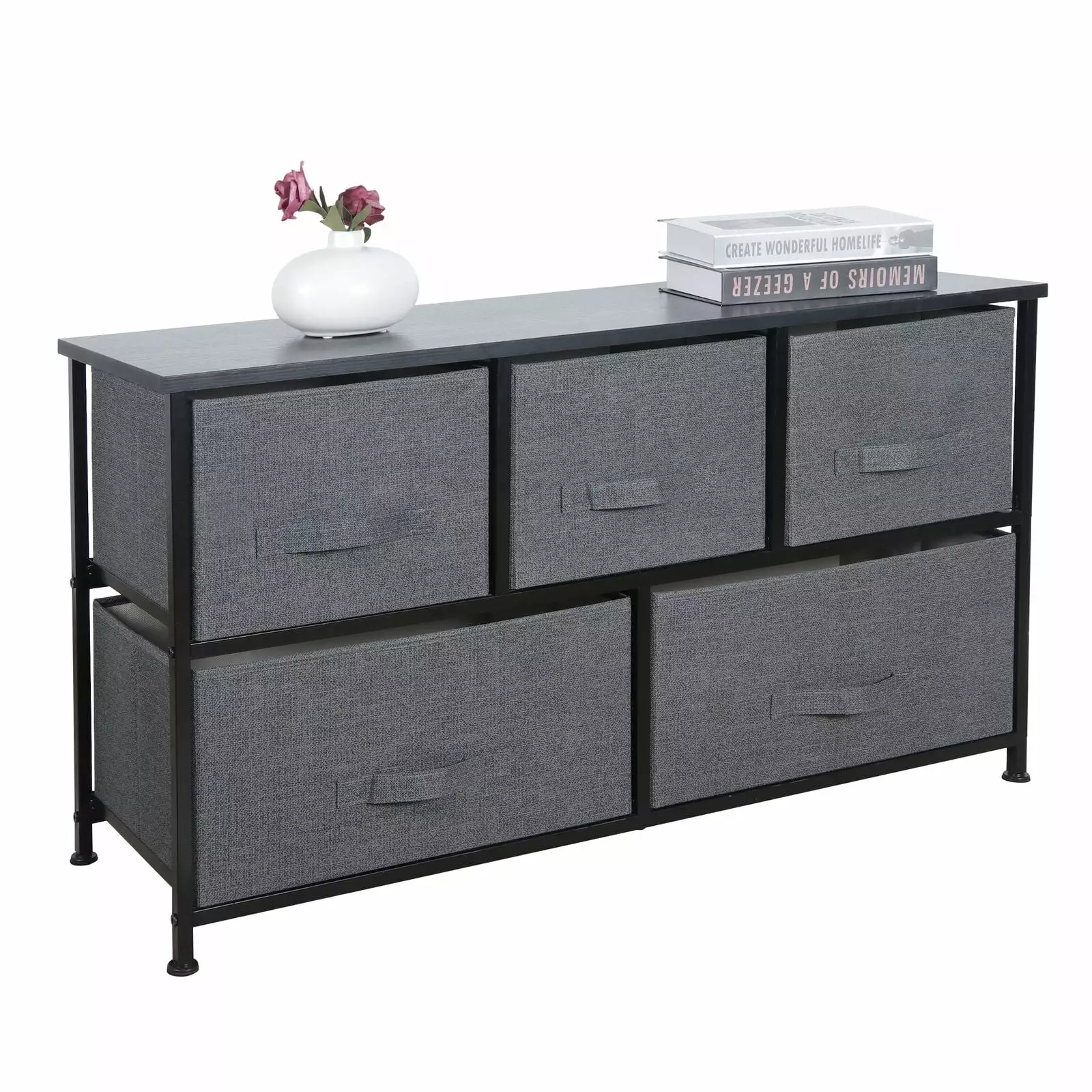 5 Drawer Fabric Dresser Wide Storage Tower Kids Toys Organizer Unit Bedroom UNBRAND