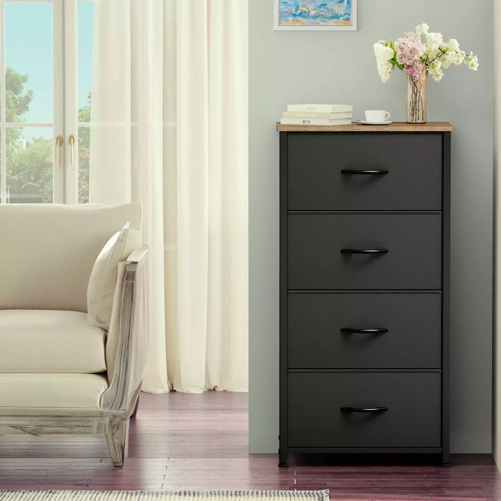 4 Drawers Dresser Fabric Arranger Dresser Easy Pull Fabric Bins UNBRAND