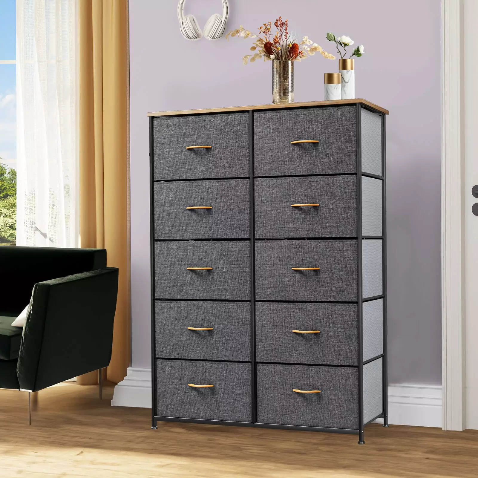 Storage 10 Drawers Fabric Dresser Bedside Arranger Tower Chest Bedroom UNBRAND
