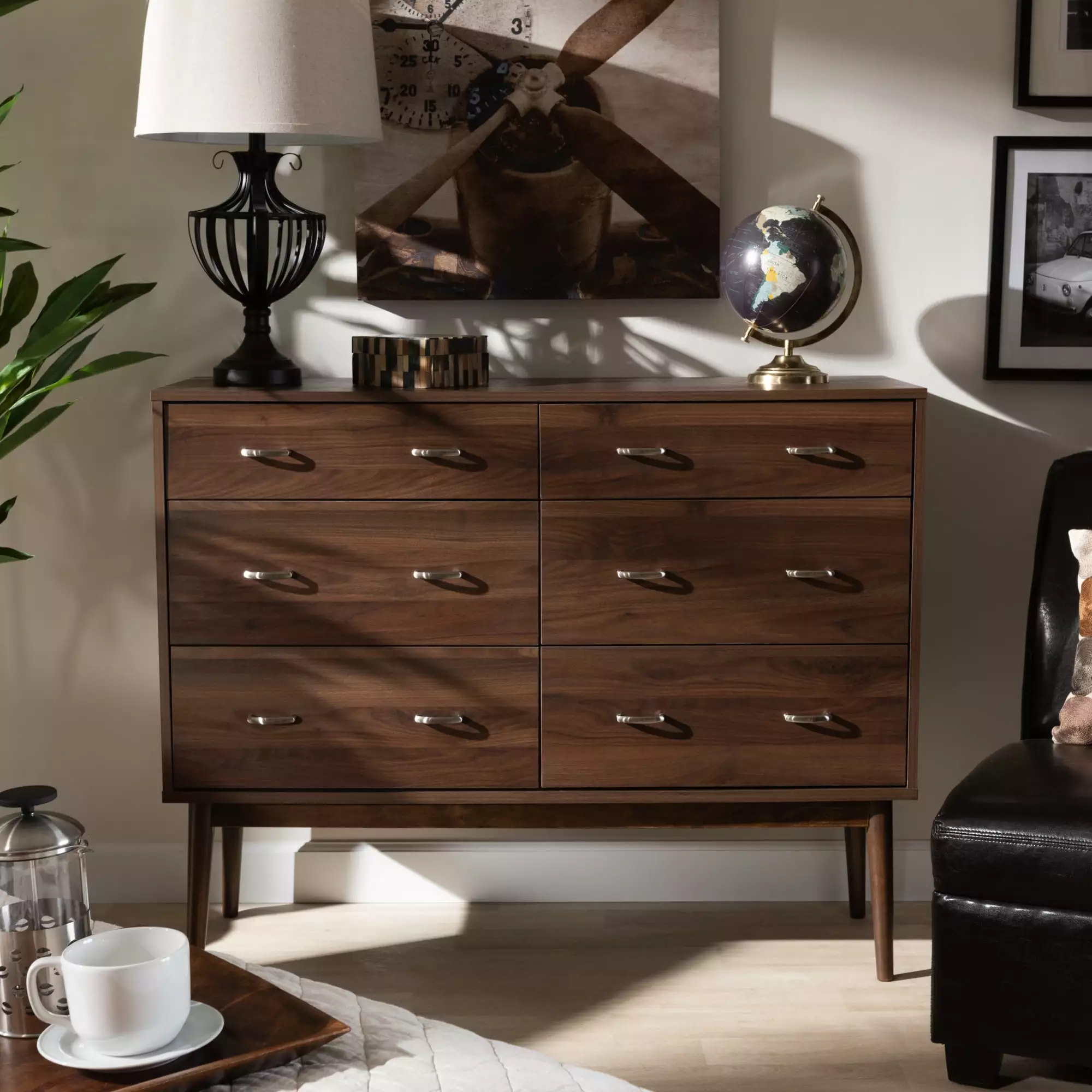 Dahna Mid-Century Modern Walnut Brown Finished 6-Drawer Dresser Bellamy Studios White Label
