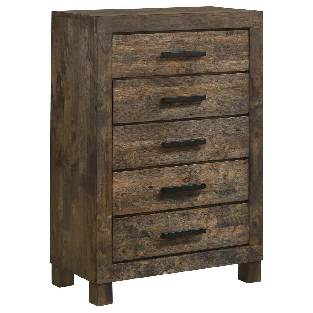 Woodmont 5-Drawer Chest Rustic Golden Brown Wooden Dresser