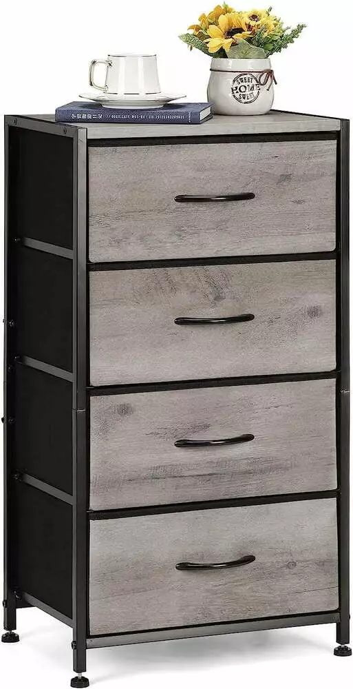 4 Drawer Dresser Sturdy Steel Frame and Wood Top Gray Bedroom Storage YoyoHome