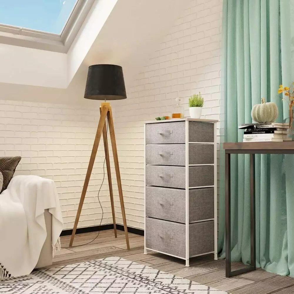 Tall 5 Drawer Fabric Storage Tower Dresser Bedroom YoyoHome