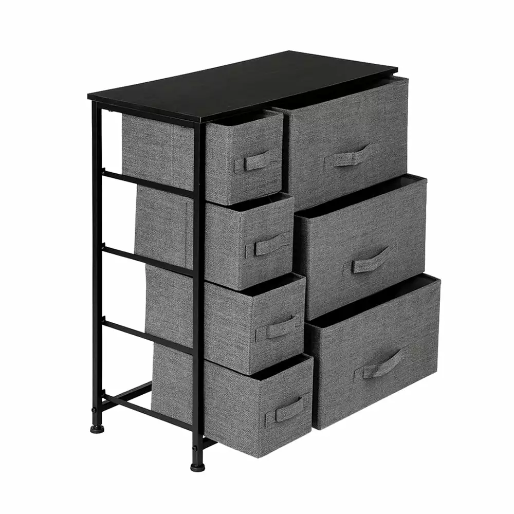 Dresser 7 Drawers Bedside Table Storage Cabinet Bedroom Hallway Closet Office Organization Grey YY Style