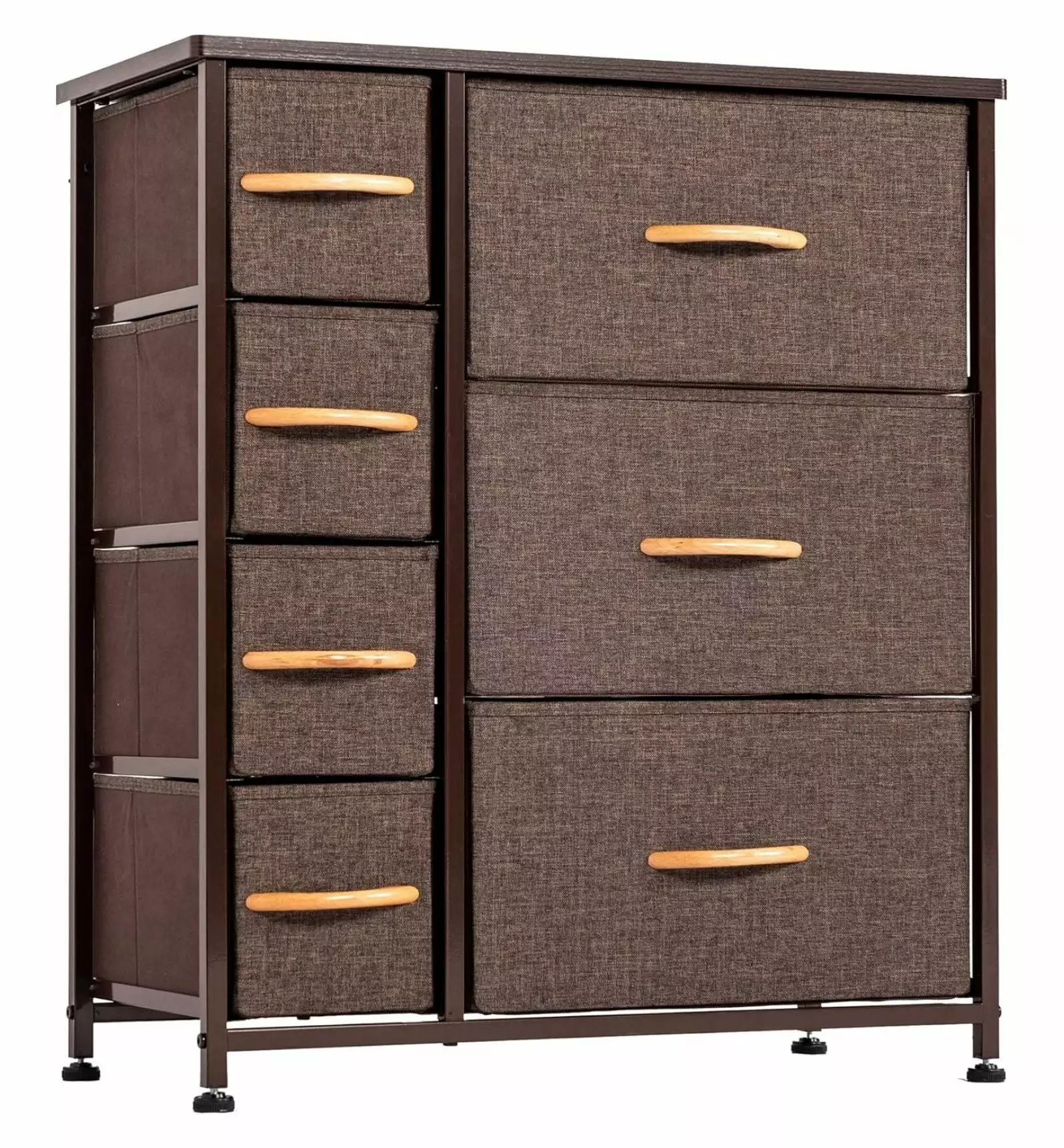 Zengpin 7-Drawer Fabric Storage Tower Wood Top and Sturdy Steel Frame Tall Dresser Bedroom Brown