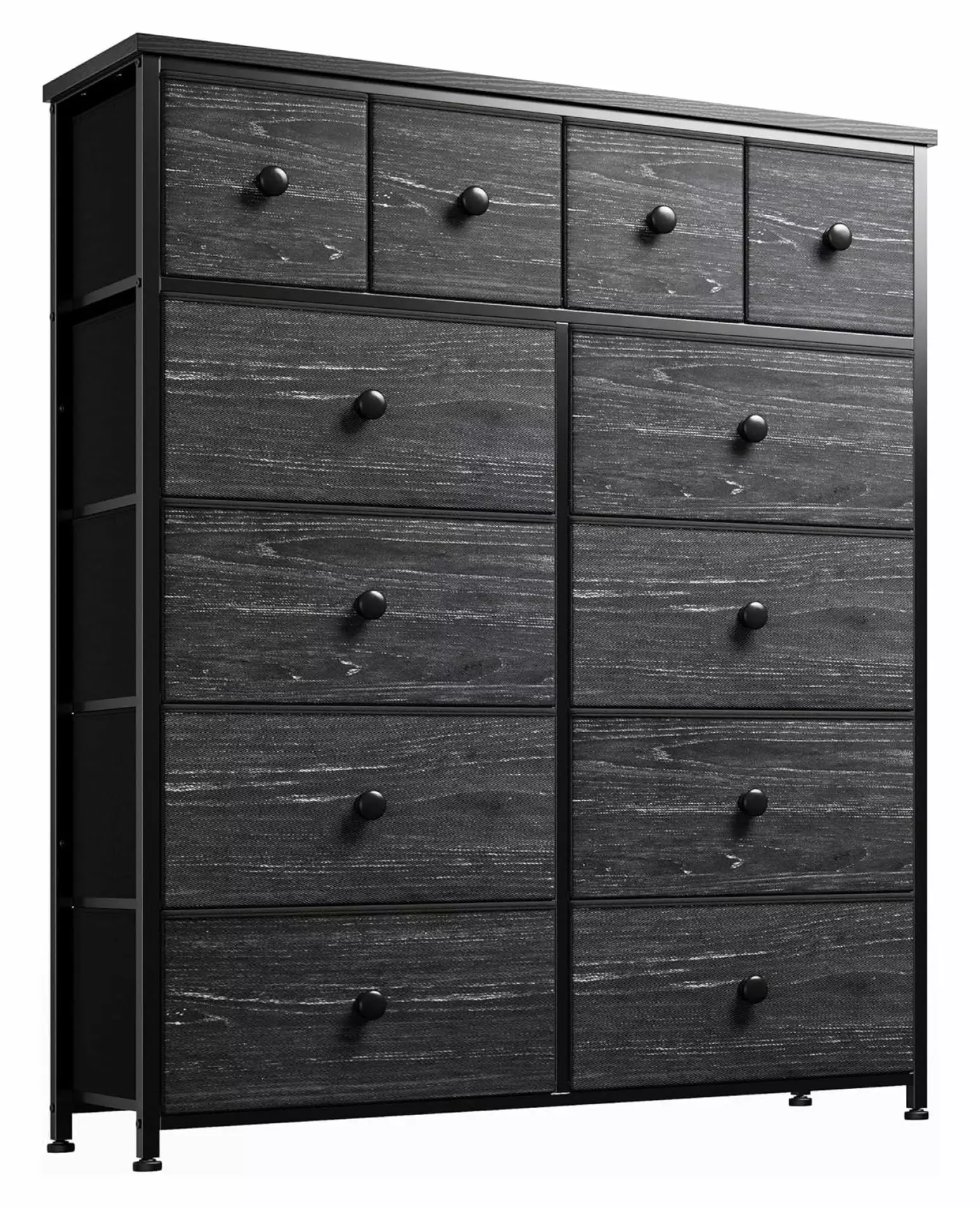 Zengpin Black Dresser Bedroom 12 Drawers, Wood Top and Metal Frame, Tall Chest Drawers Closet and Living Room