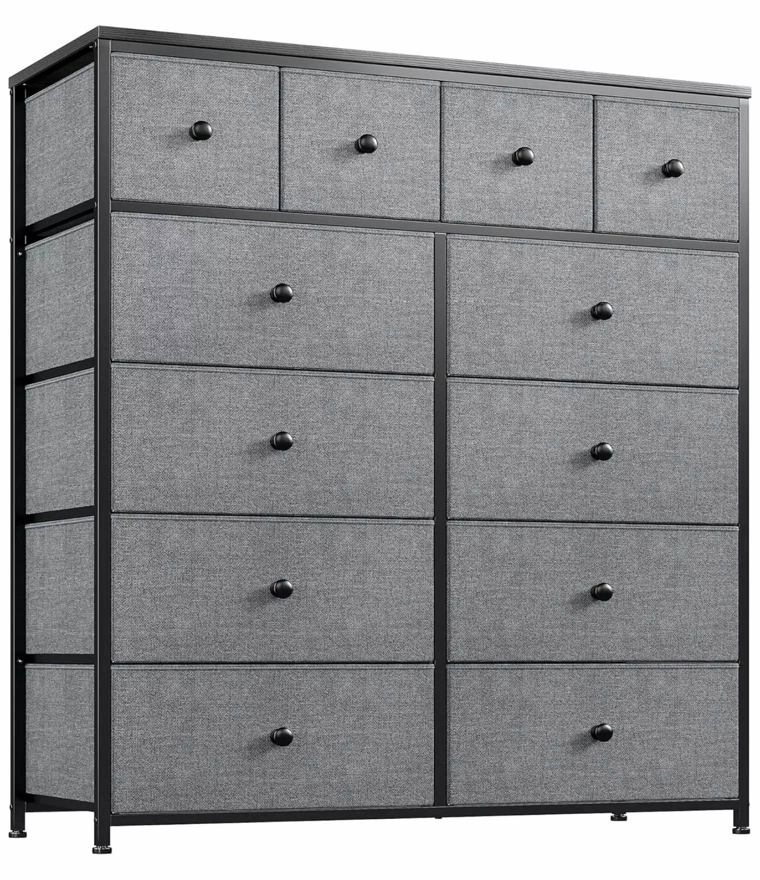 Zengpin 12 Drawer Large Tall Dresser Bedroom Wooden Top and Metal Frame Gray