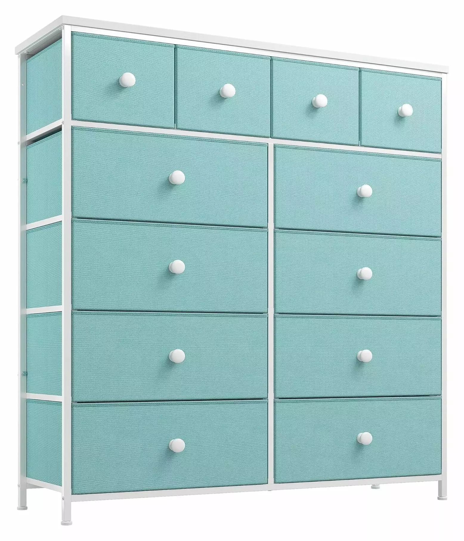 Zengpin 12 Drawer Tall Dresser Bedroom Wooden Top and Metal Frame Aqua