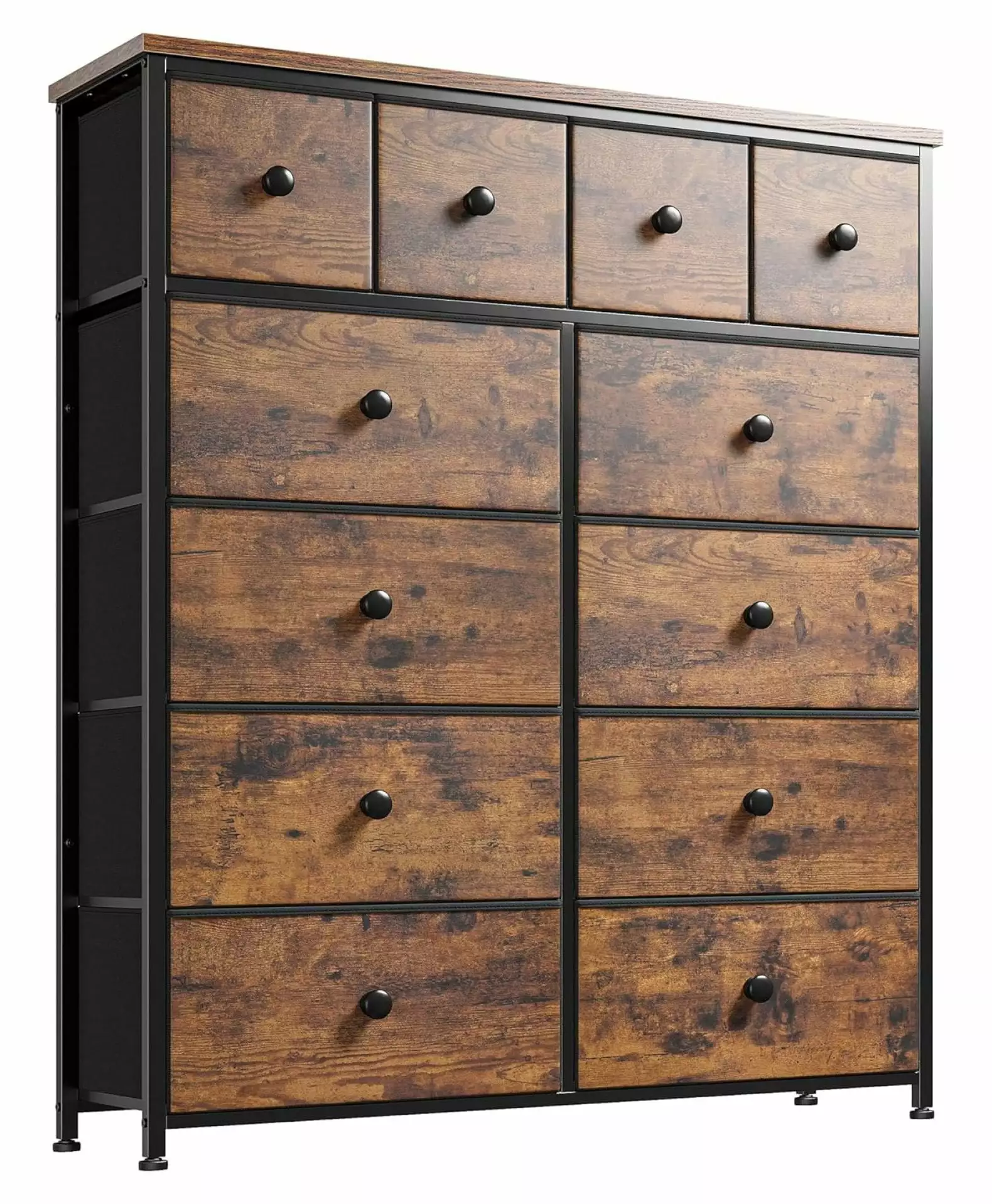 Zengpin 12 Drawer Tall Dresser Bedroom Wooden Top and Metal Frame Rustic Brown