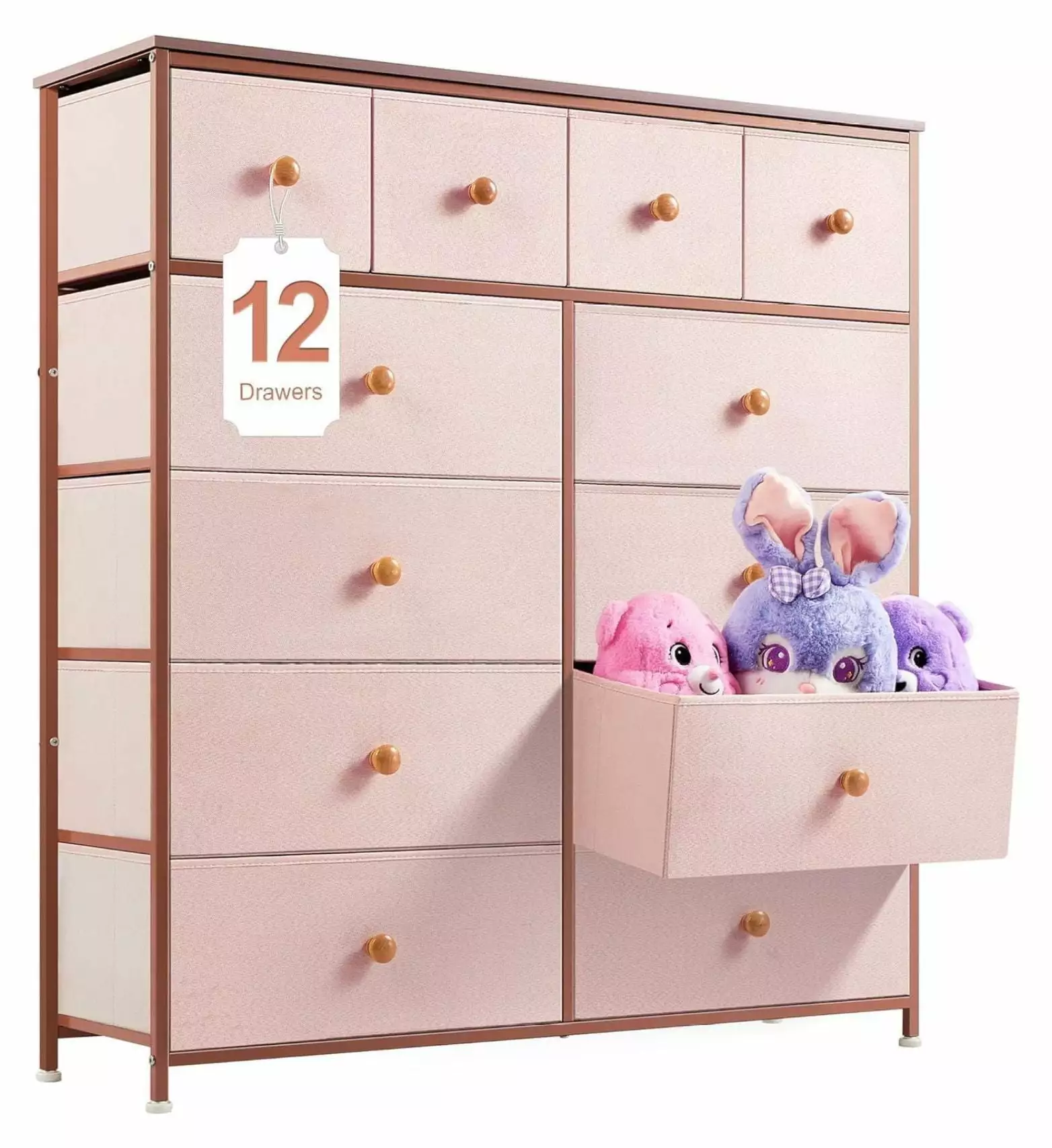 Zengpin Dresser Bedroom 12 Drawers, Wood Top and Metal Frame, Tall Chest Drawers Closet and Living Room