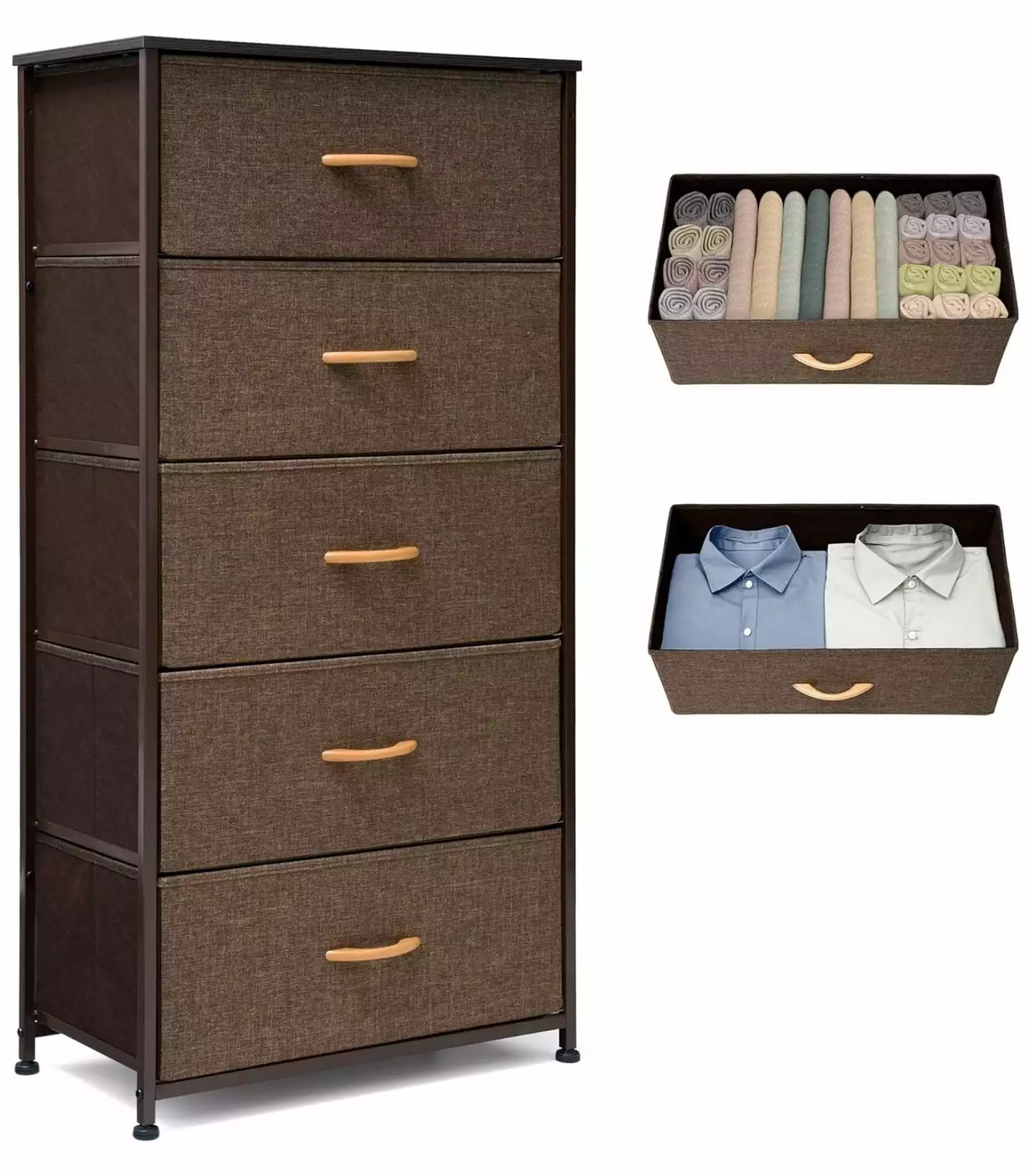 Zengpin Fabric Dresser Bedroom Tall Skinny 5 Drawer Storage Organizer Steel Frame