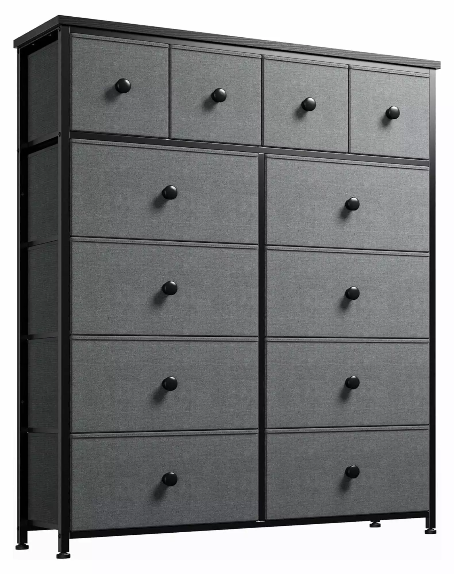 Zengpin Grey Dresser Bedroom 12 Drawers, Wooden Top and Metal Frame, Tall Fabric Storage Chest Closet