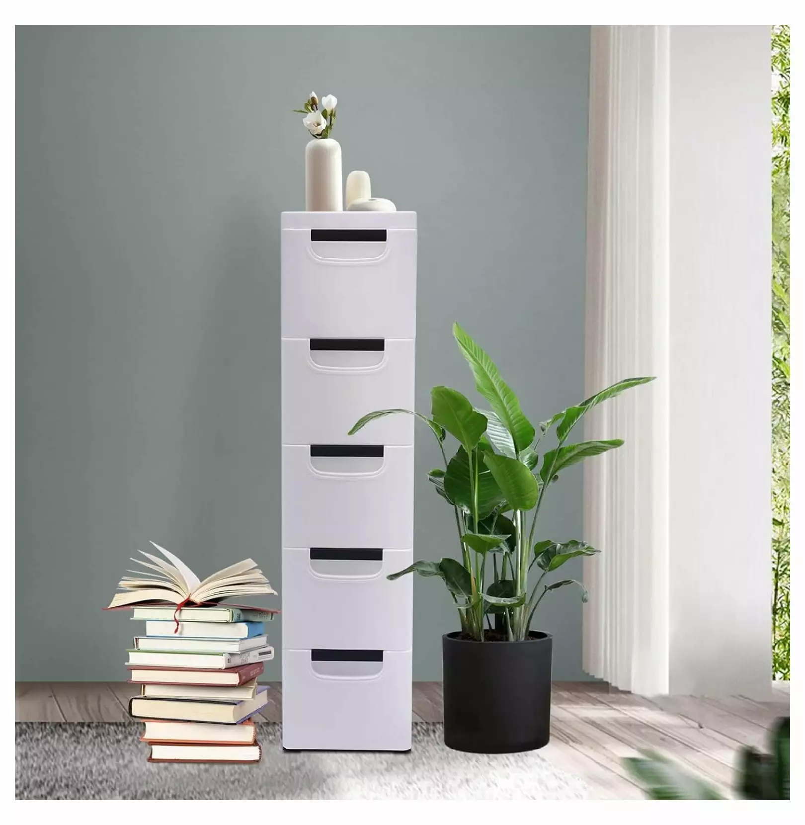 Zengpin White 5 Drawer Storage Cabinet Kid Dresser Smooth Wheels Plastic Drawers
