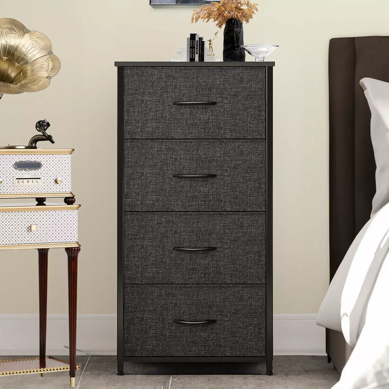 ZGBY 4 Drawer Dresser Shelf Arranger Bedroom Bedside Storage Tower Black ZGBY Home Products