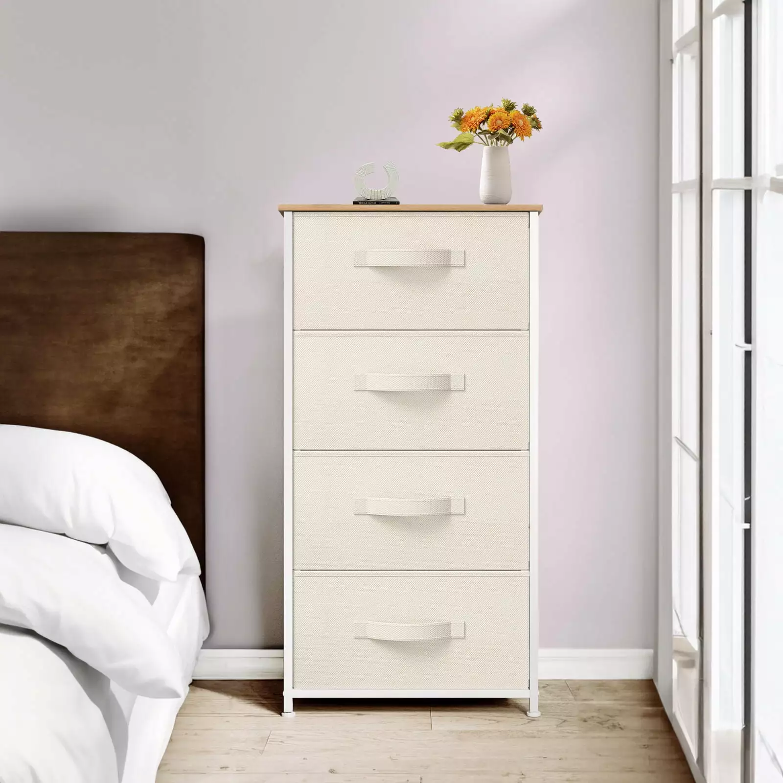 ZGBY Dresser 4 Drawers Fabric Storage Tower Bedroom Hallway White ZGBY Home Products