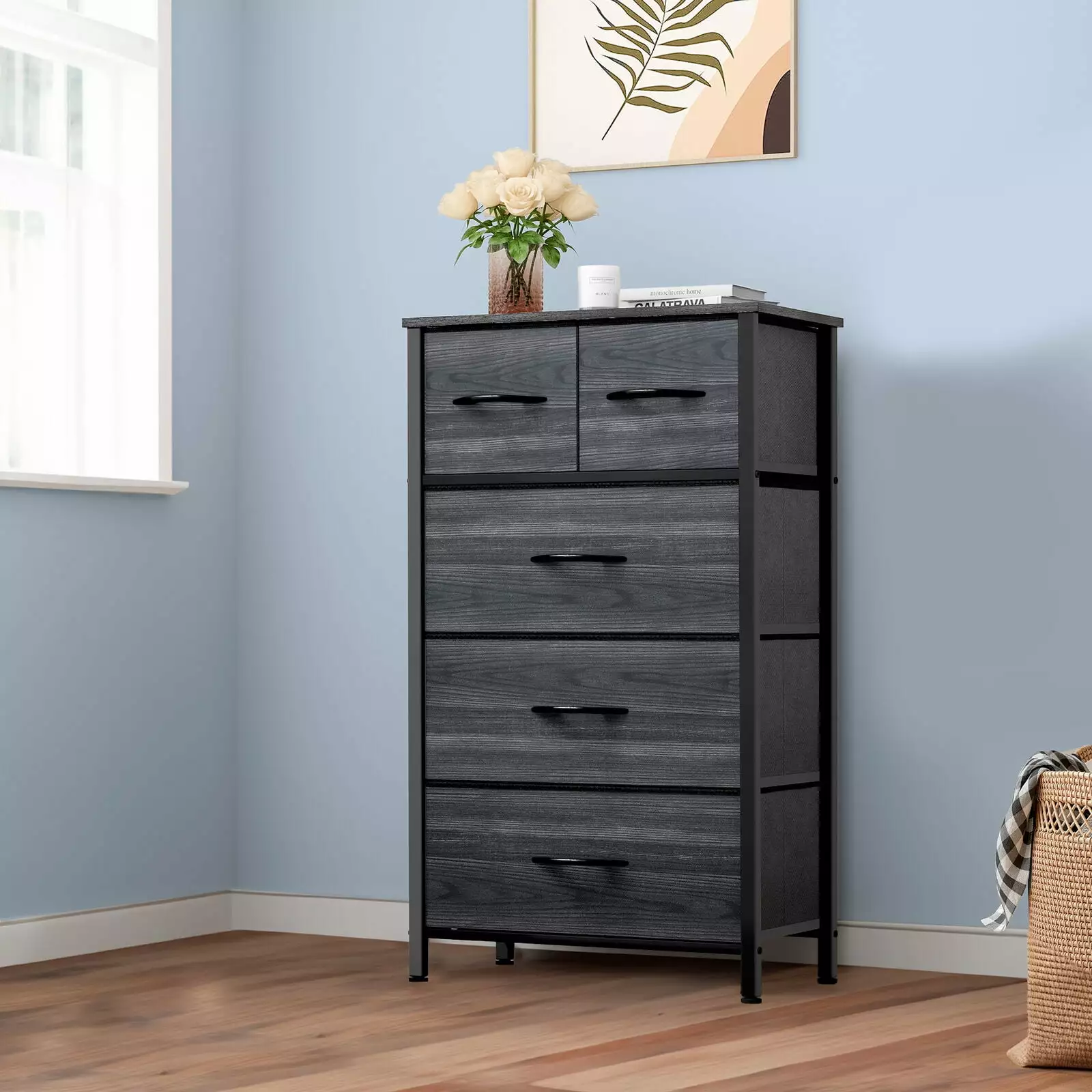 ZGBY Dresser 5 Fabric Bins, Chest Drawers Bedroom Storage and Organization ZGBY Home Products