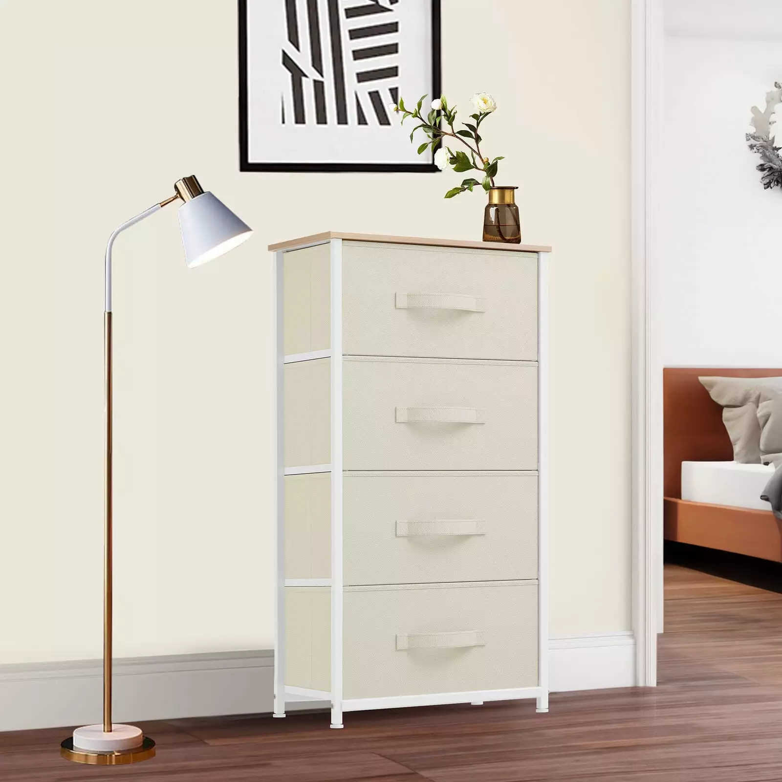ZGBY White Dresser 4 Drawers Fabric Storage Tower Bedroom Hallway ZGBY Home Products