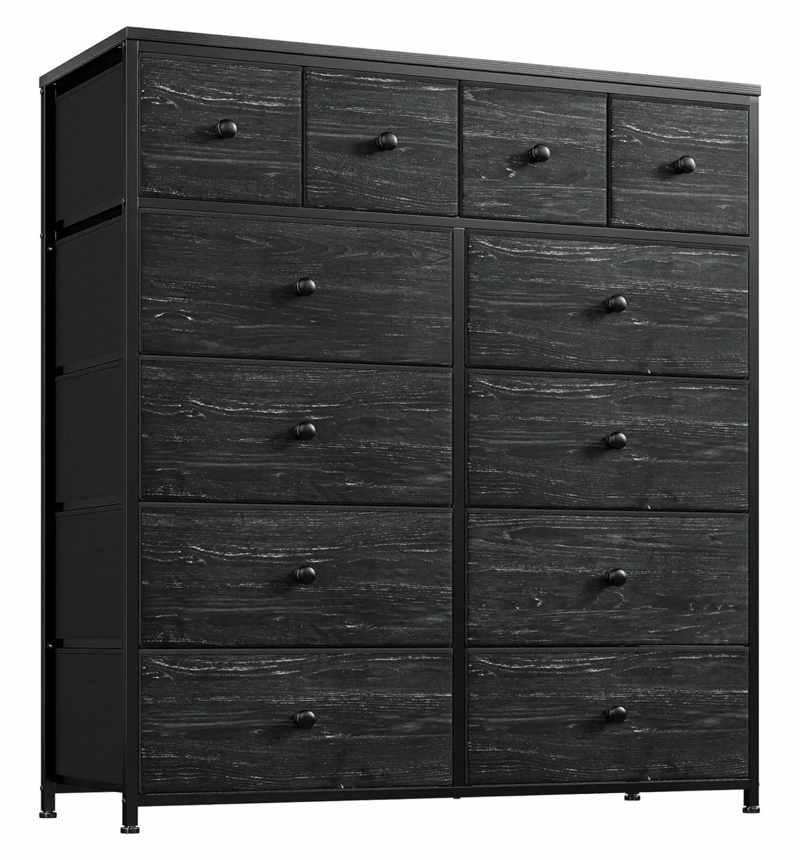 Black Dresser Bedroom 12 Drawers Wood Top Metal Frame ZHAOTONG