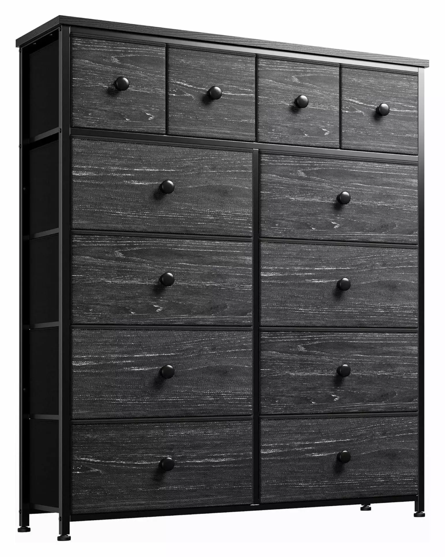 ZHAOTONG 12 Drawer Dresser Bedroom Black Wood Top Metal Frame